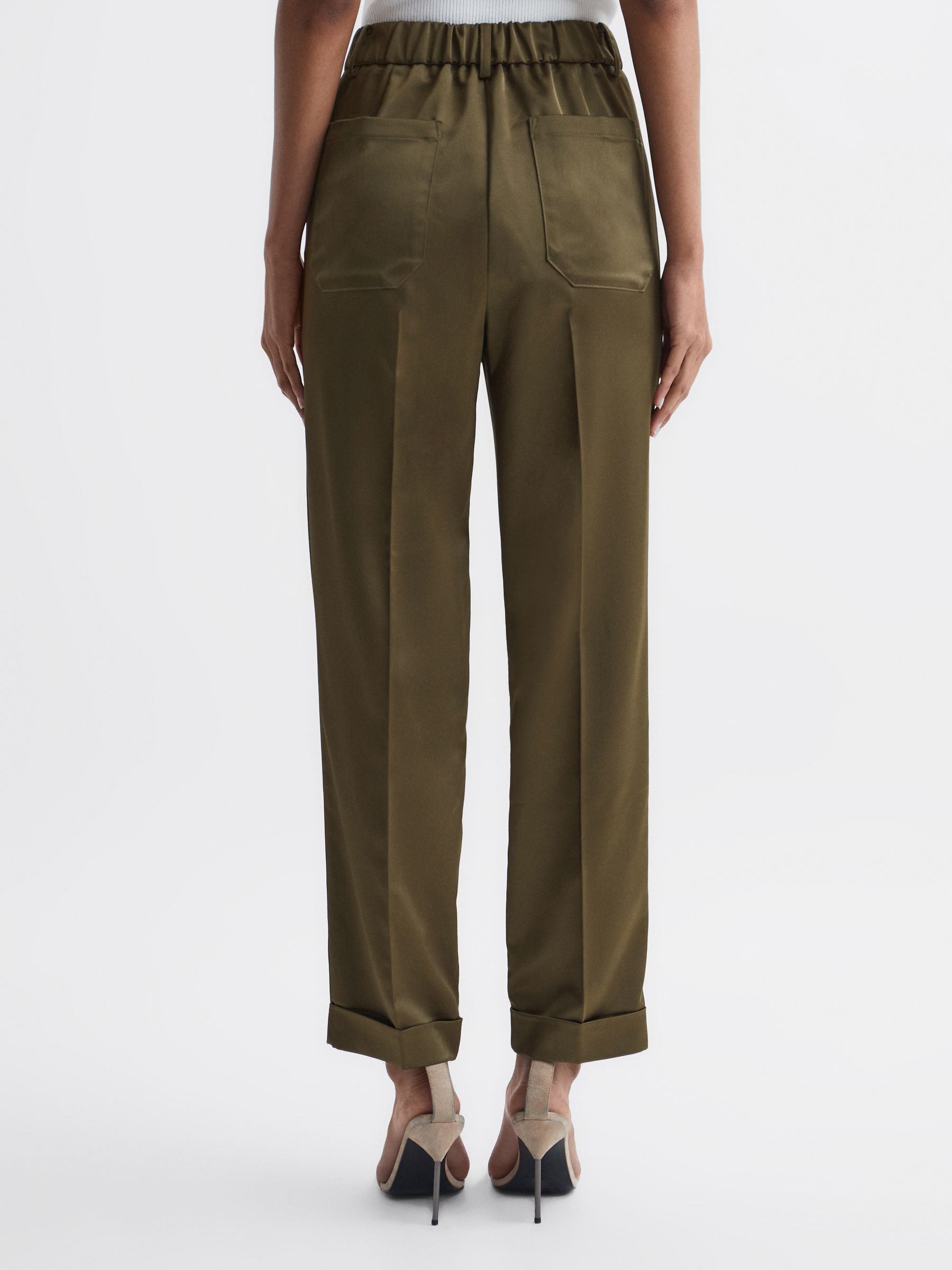 Satin Taper Trousers in Green - Image 5 of 7