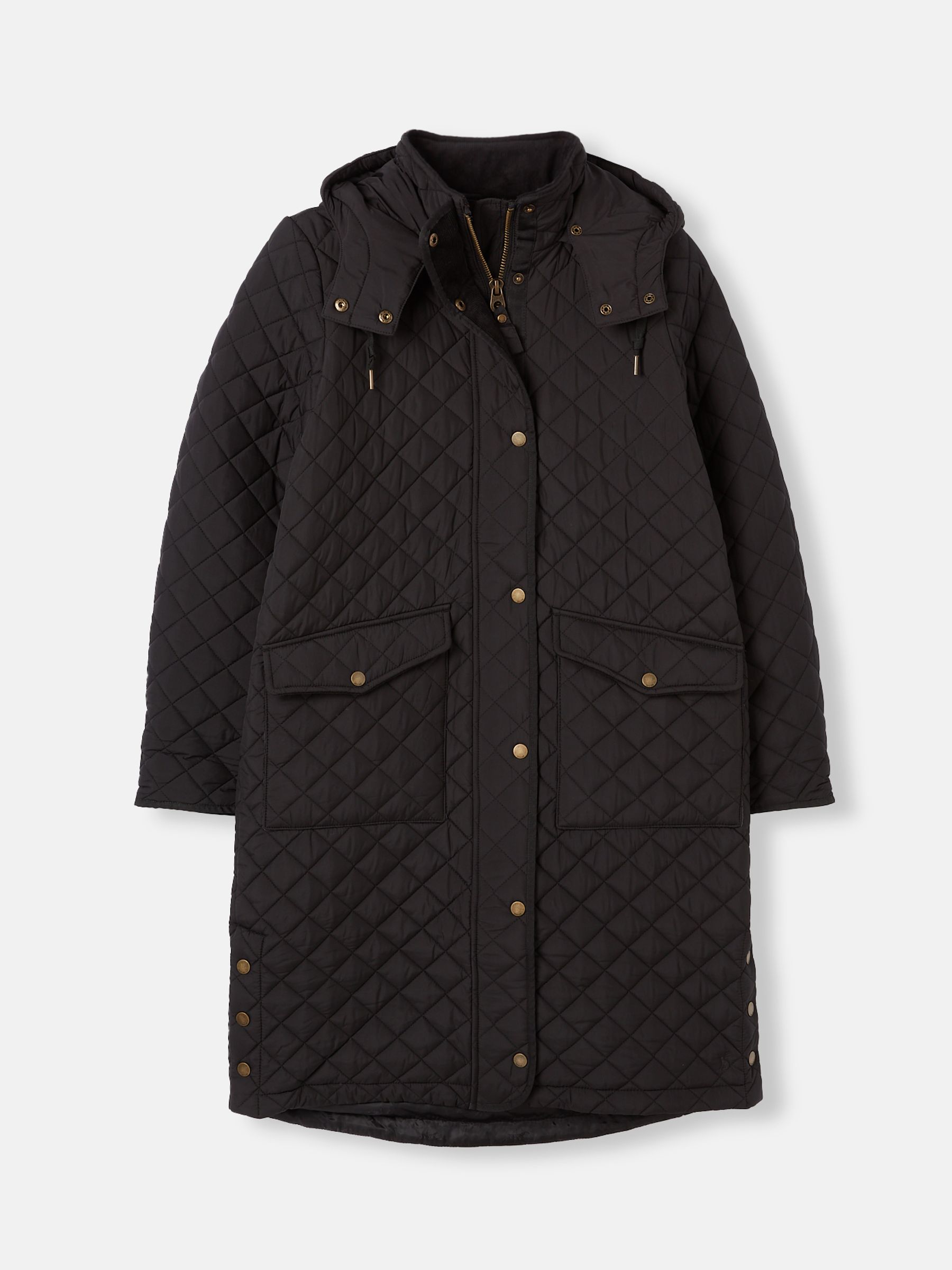 Chatsworth Black Showerproof Long Diamond Quilted Coat With Hood - Image 1 of 2