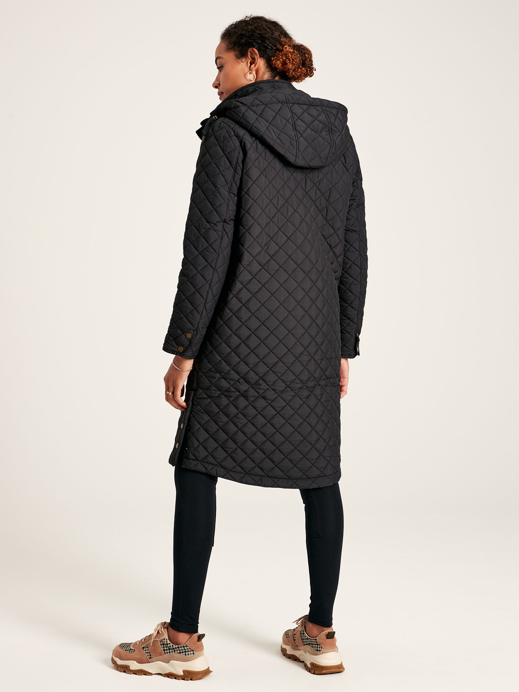 Chatsworth Black Showerproof Long Diamond Quilted Coat With Hood - Image 3 of 8