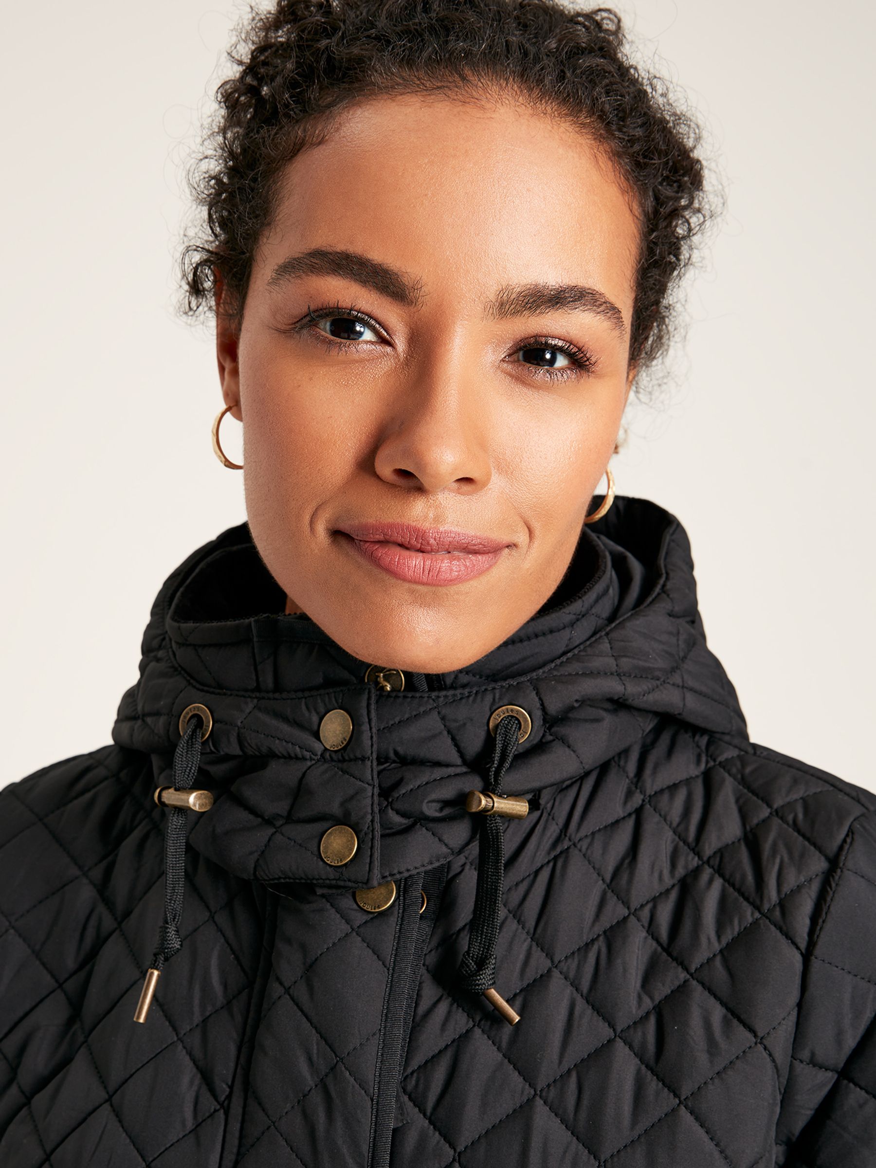 Chatsworth Black Showerproof Long Diamond Quilted Coat With Hood - Image 4 of 8