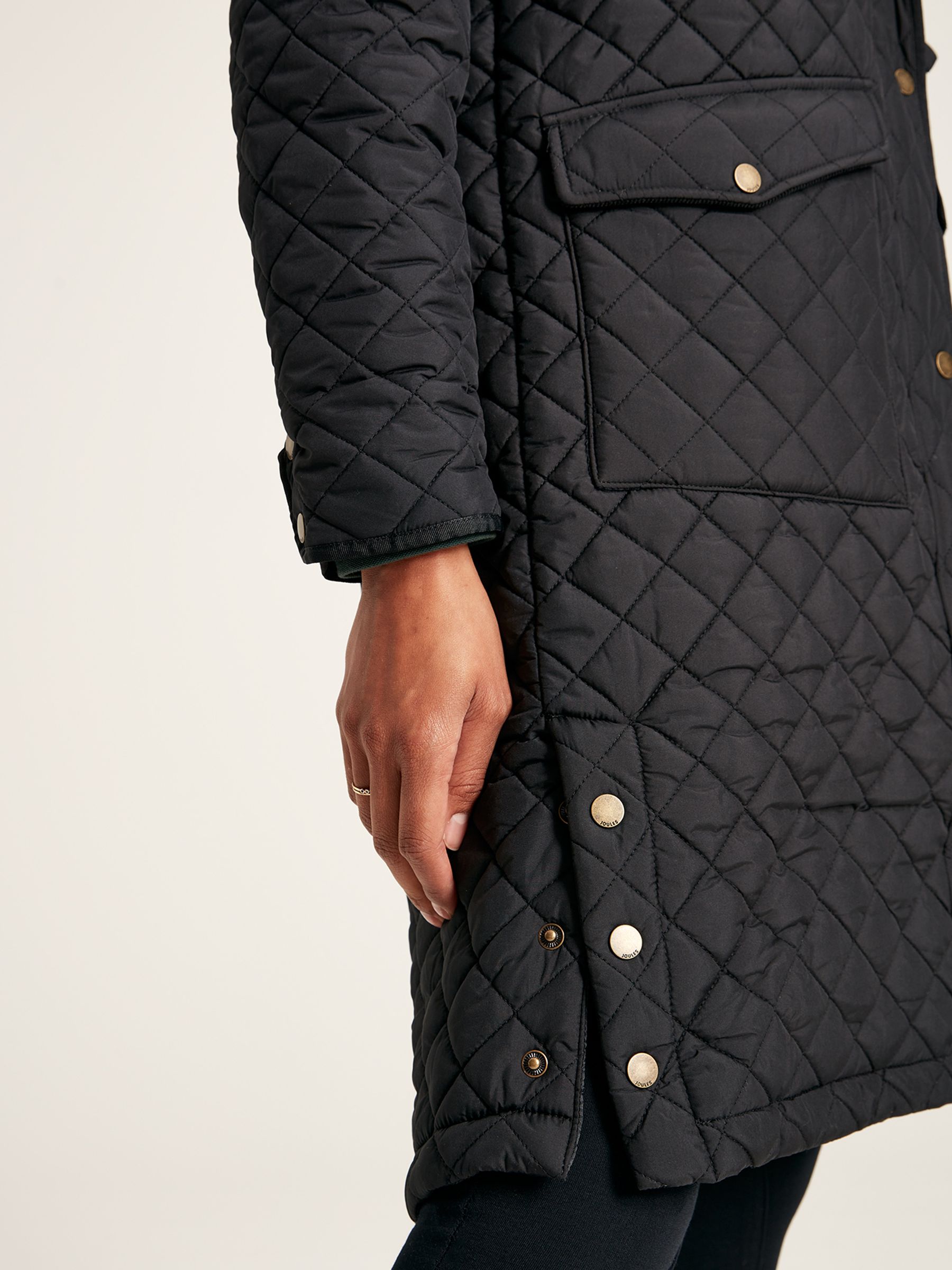 Chatsworth Black Showerproof Long Diamond Quilted Coat With Hood - Image 6 of 8