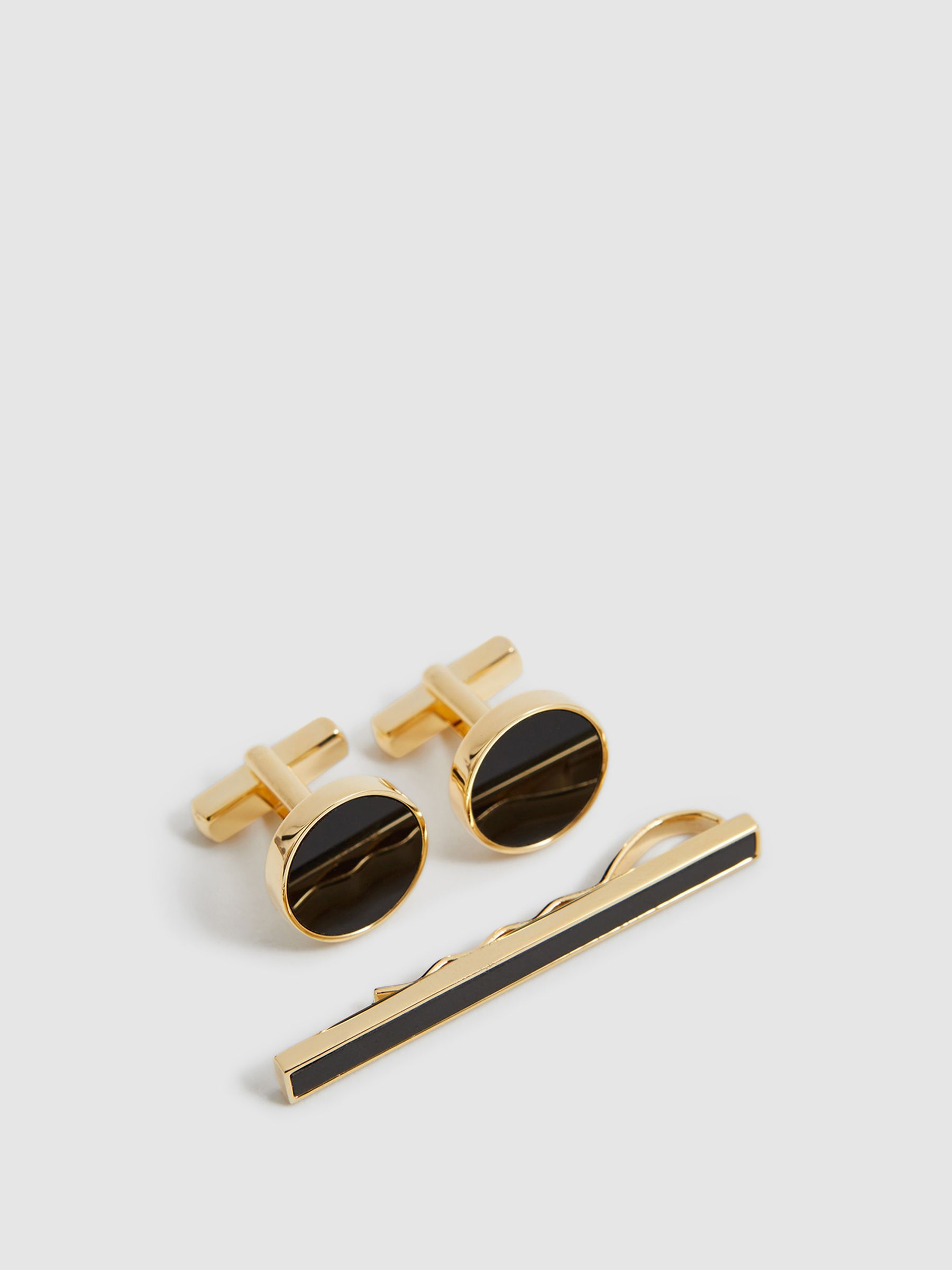 Cufflink And Tie Bar Set in Gold - Image 1 of 4