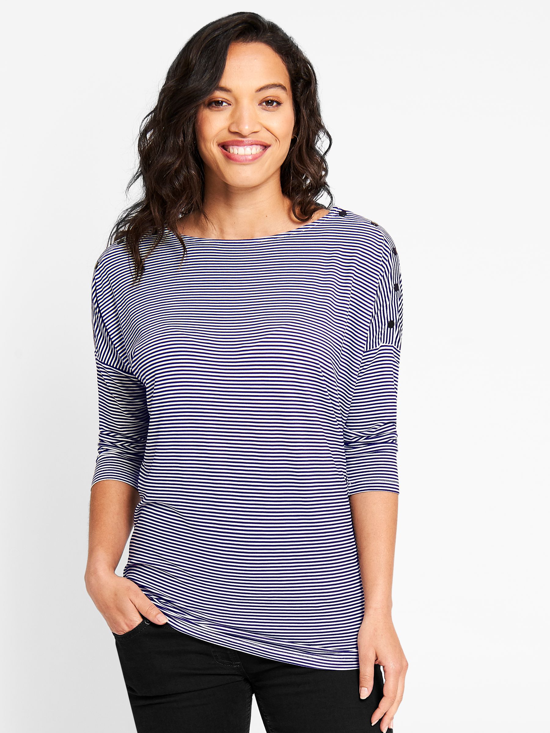 Navy Shoulder Opening Maternity & Nursing Top - Image 1 of 4