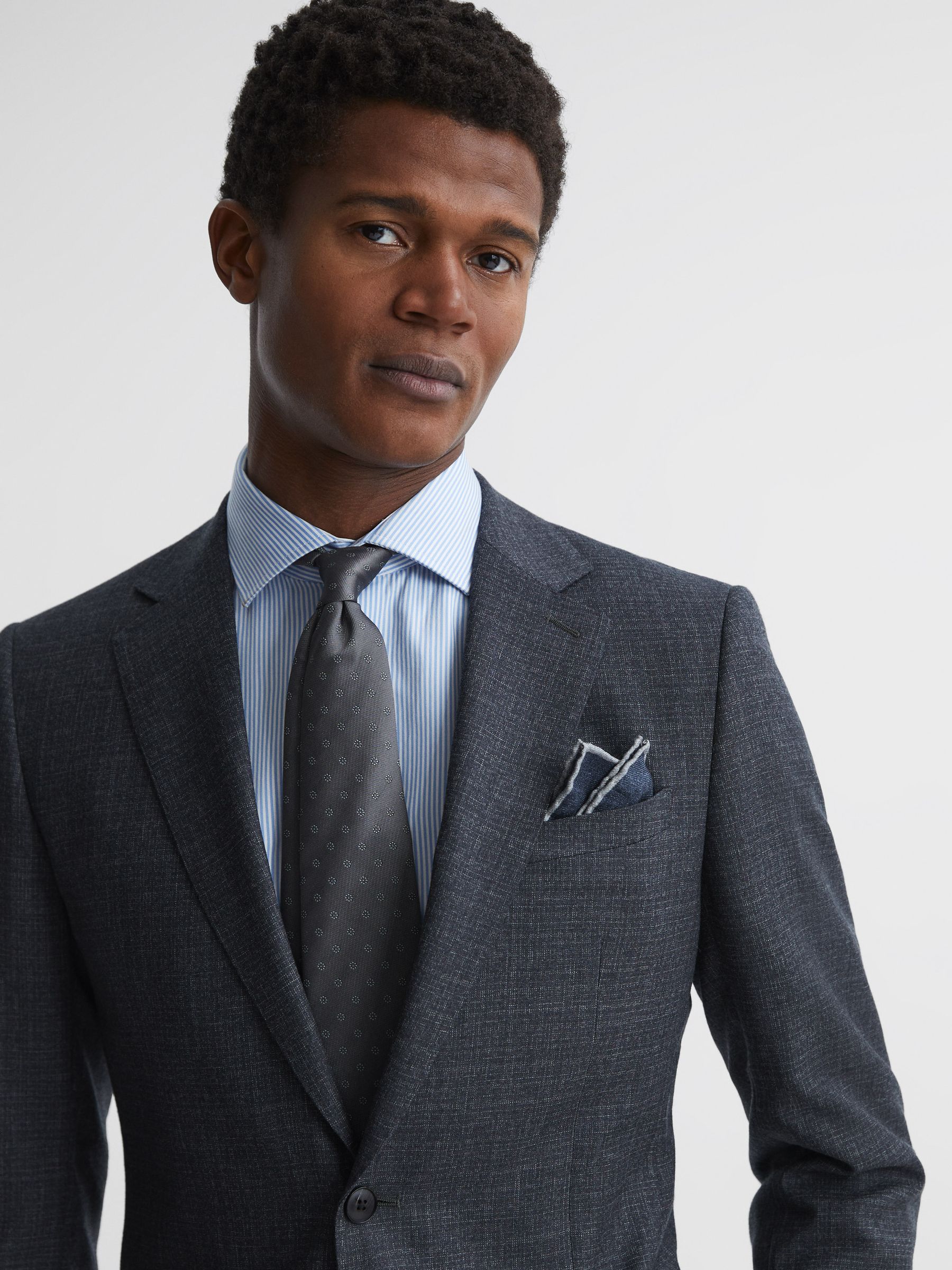 Wool-Silk Blend Pocket Square in Indigo - Image 2 of 5