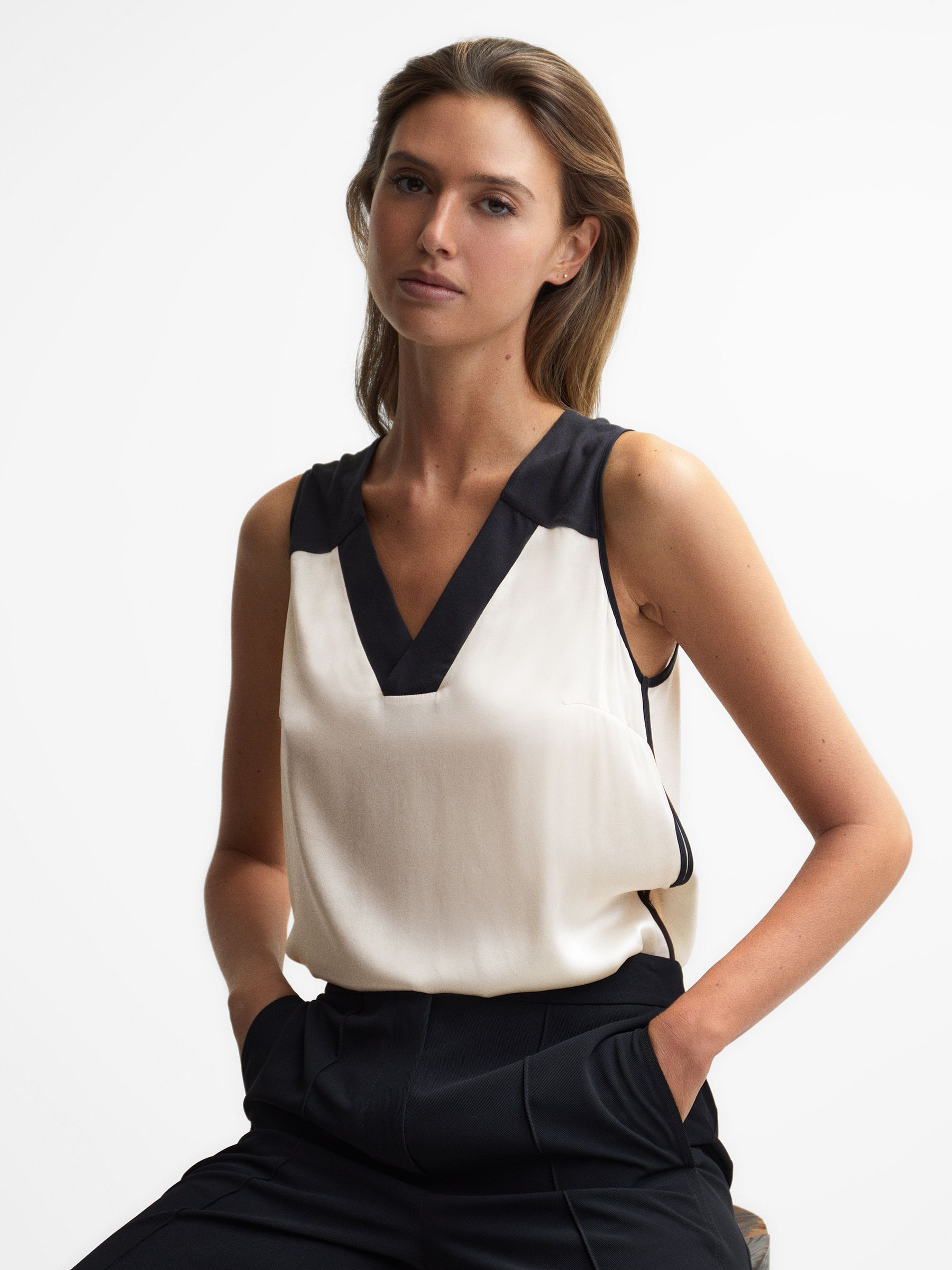 Colourblock Silk Vest in Black/Blush - Image 1 of 6