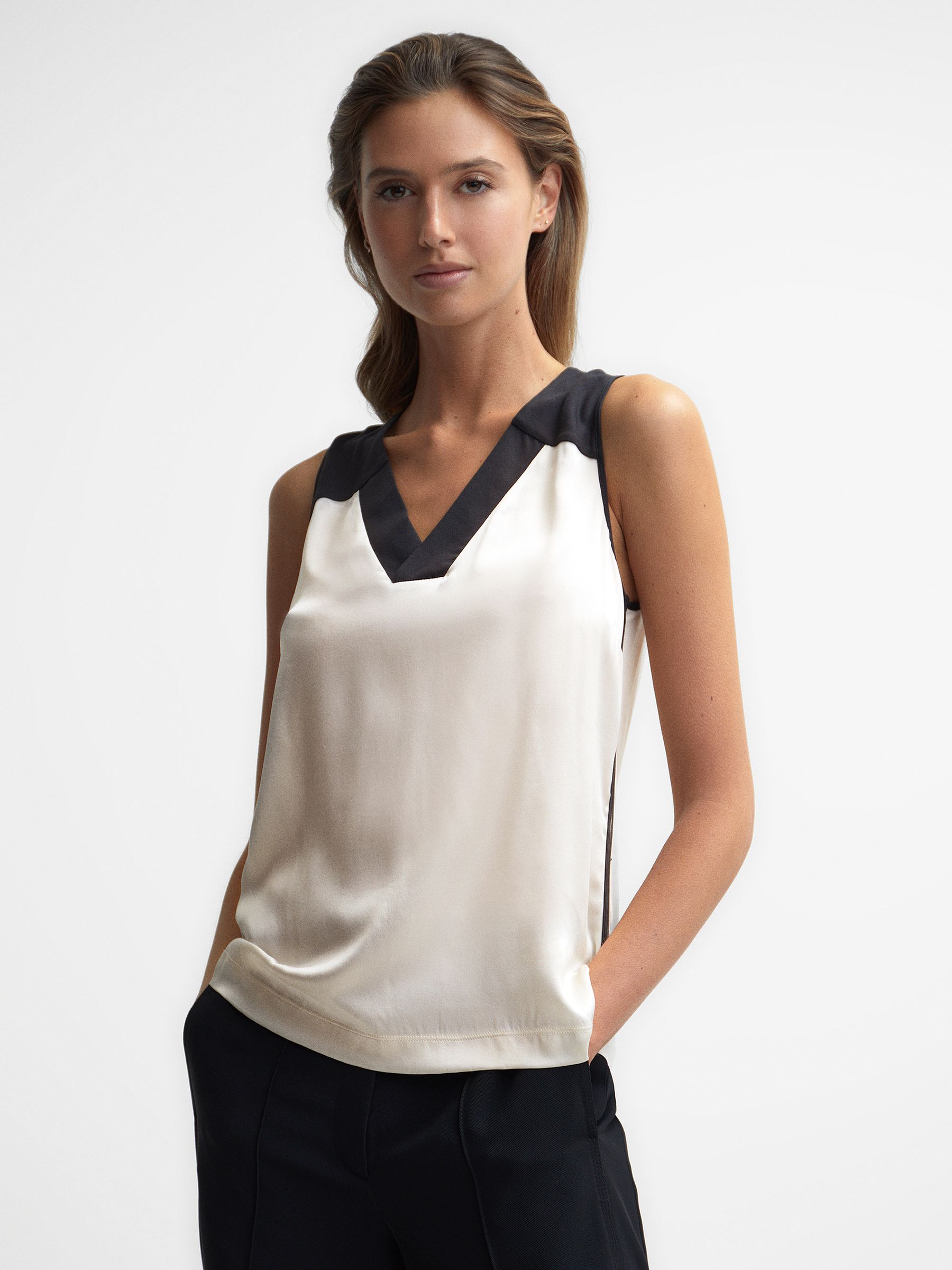 Colourblock Silk Vest in Black/Blush - Image 6 of 6