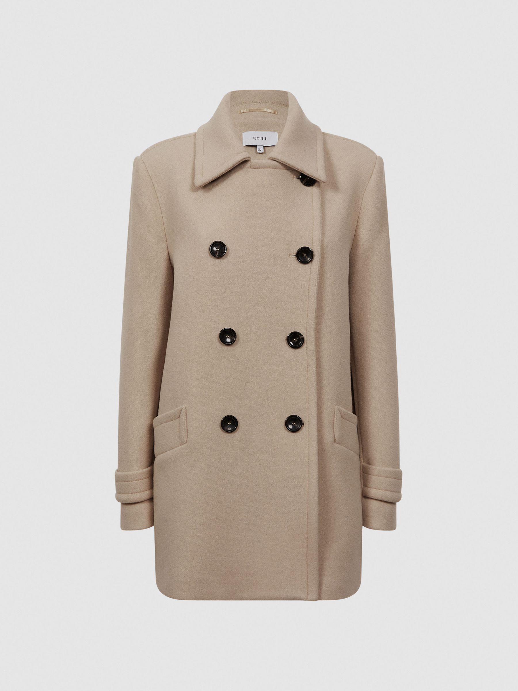 Wool Blend Double Breasted Coat in Stone - Image 2 of 7