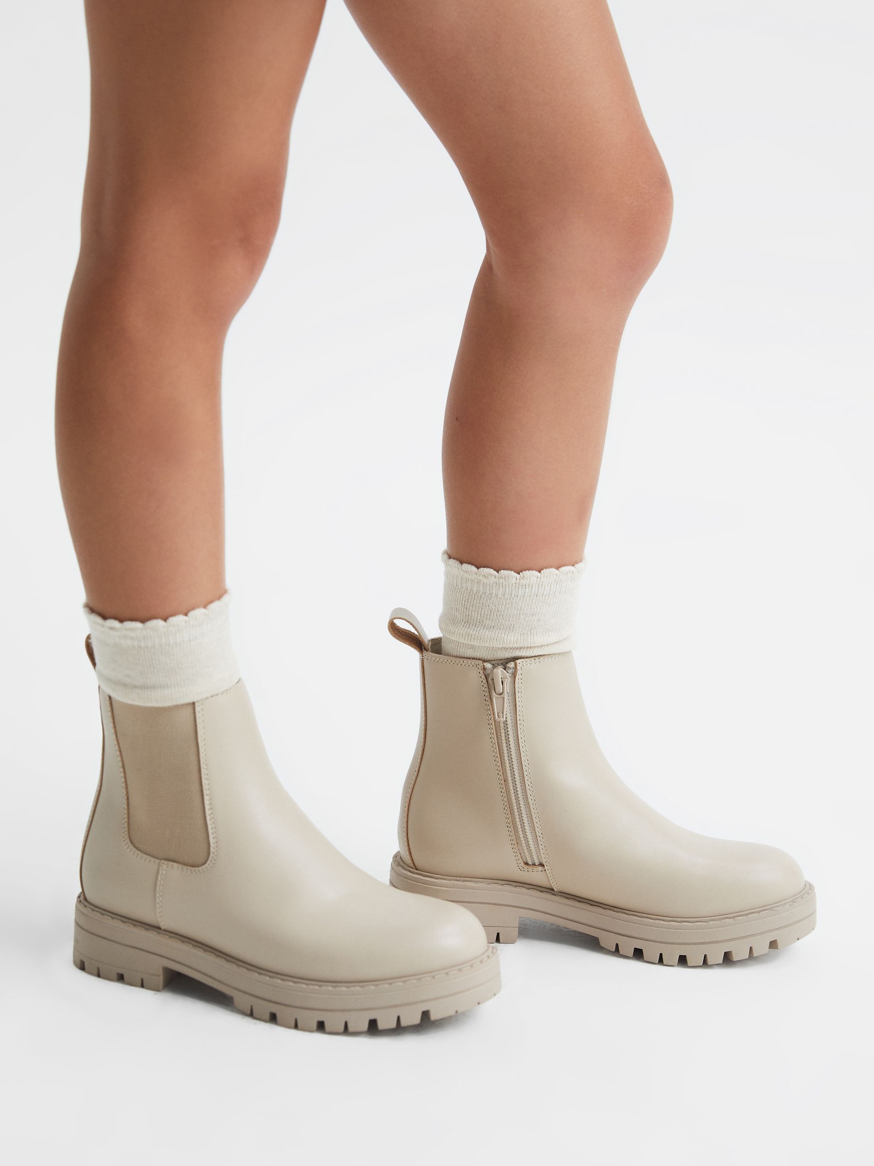 Leather Chelsea Boots in Nude - Image 3 of 7