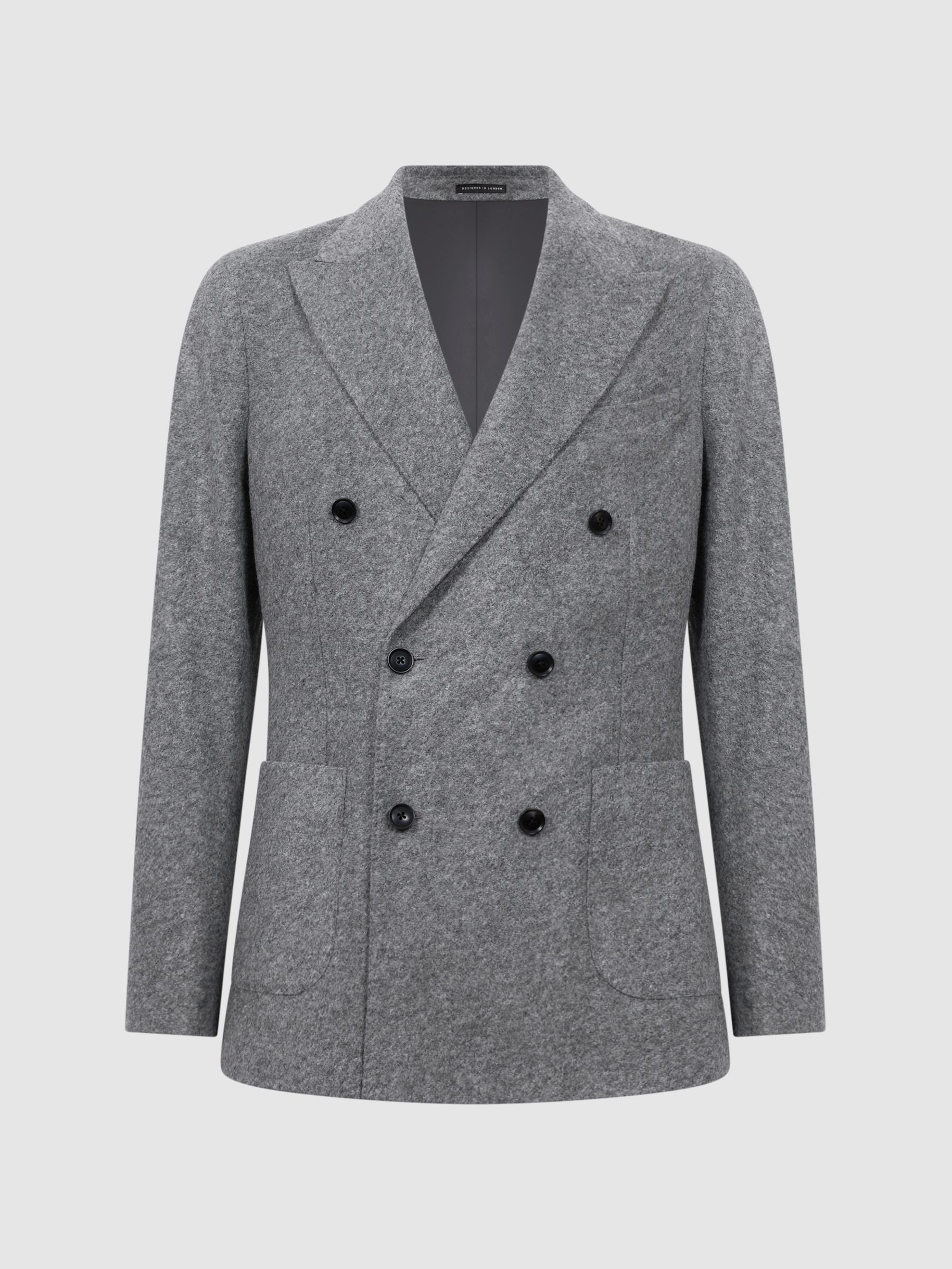 Slim Fit Double Breasted Wool Blend Blazer in Grey - Image 2 of 8 Slim Fit Double Breasted Wool Blend Blazer in Grey - Image 2 of 8