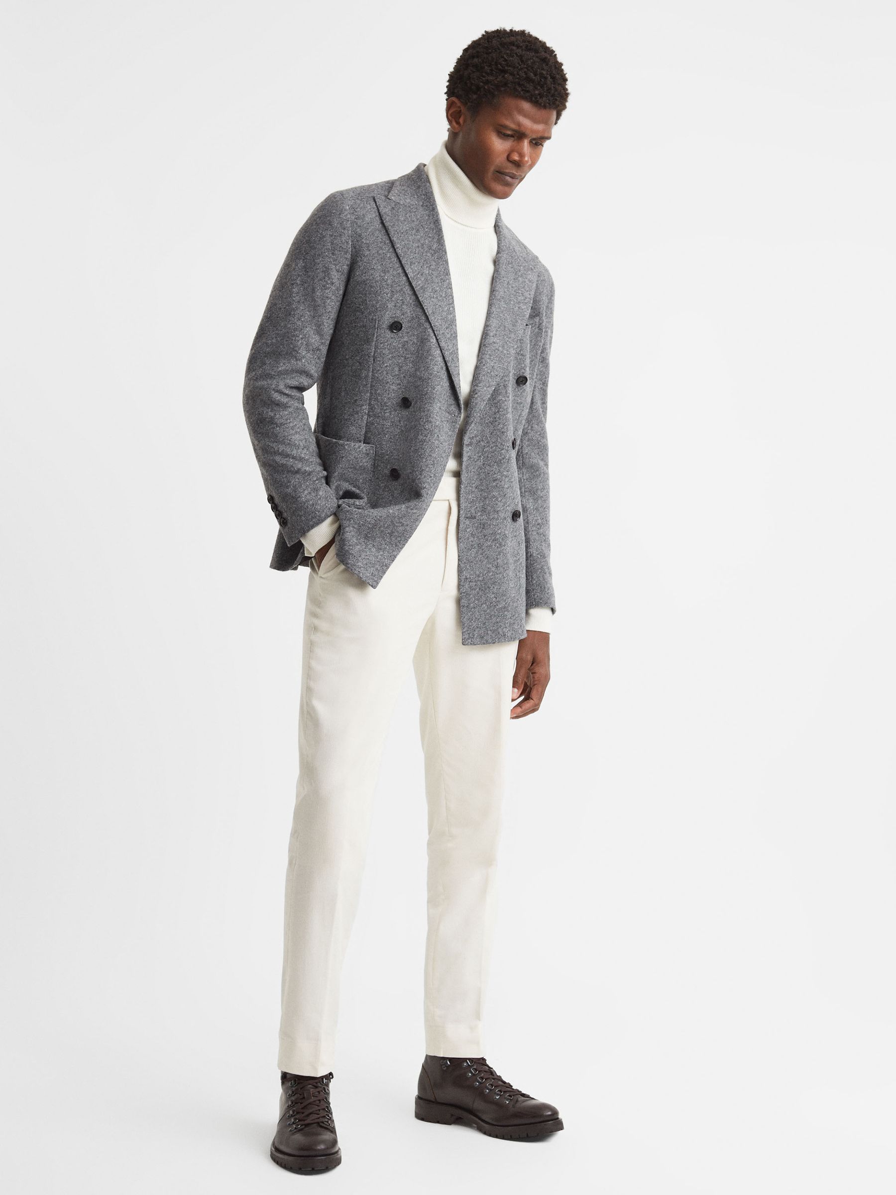 Slim Fit Double Breasted Wool Blend Blazer in Grey - Image 5 of 8