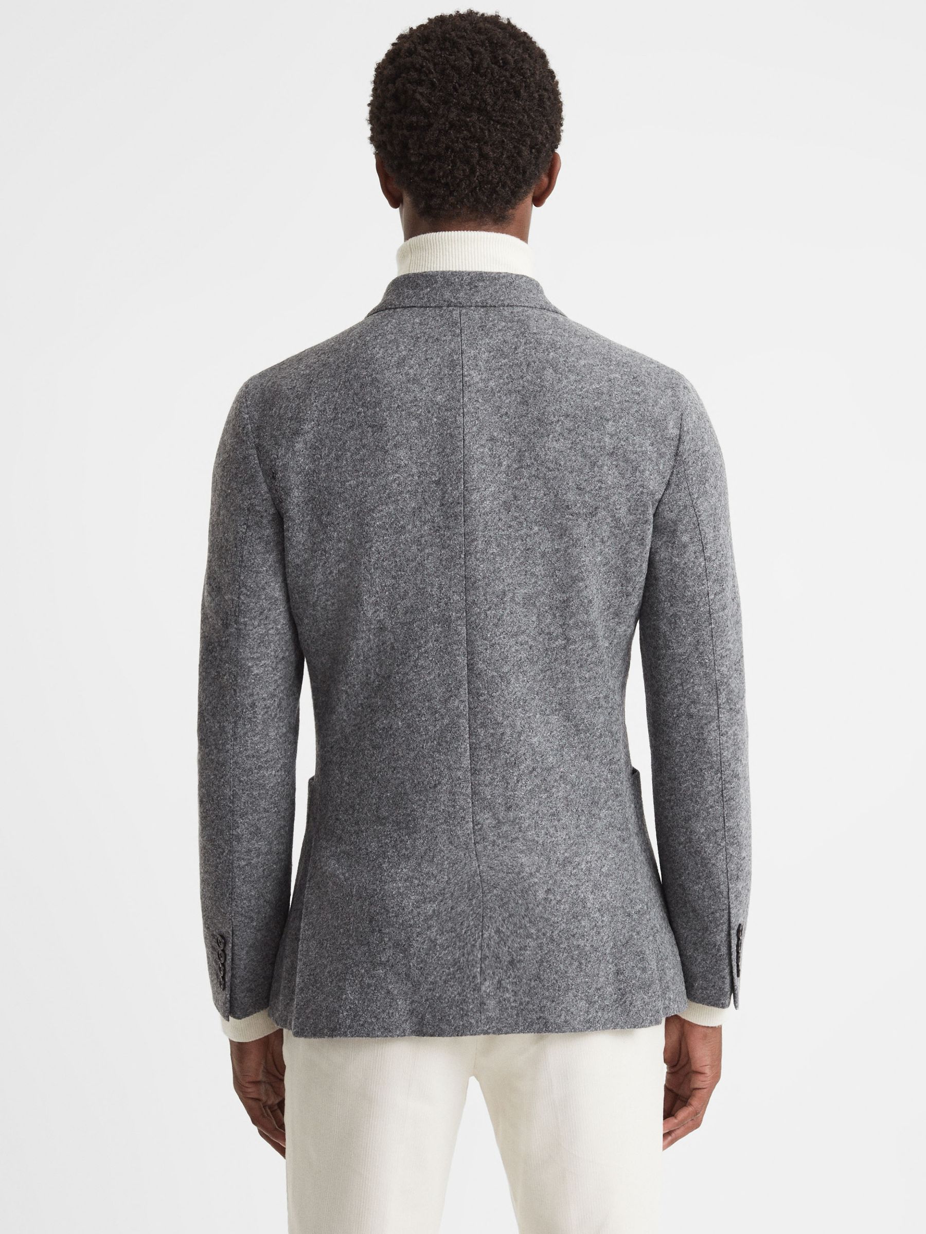 Slim Fit Double Breasted Wool Blend Blazer in Grey - Image 6 of 8