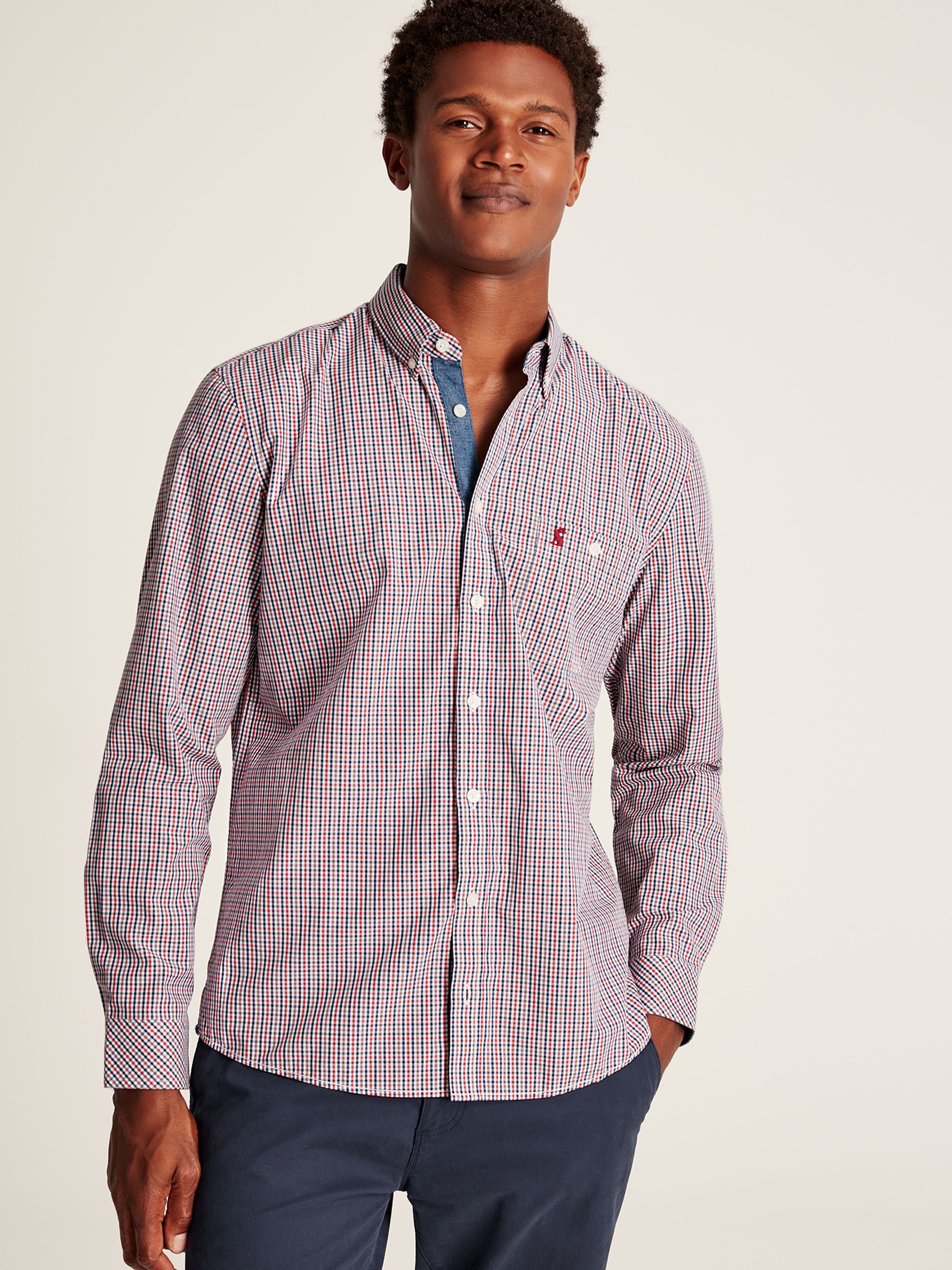 Abbott Navy/Red Gingham Classic Fit Poplin Shirt - Image 8 of 9