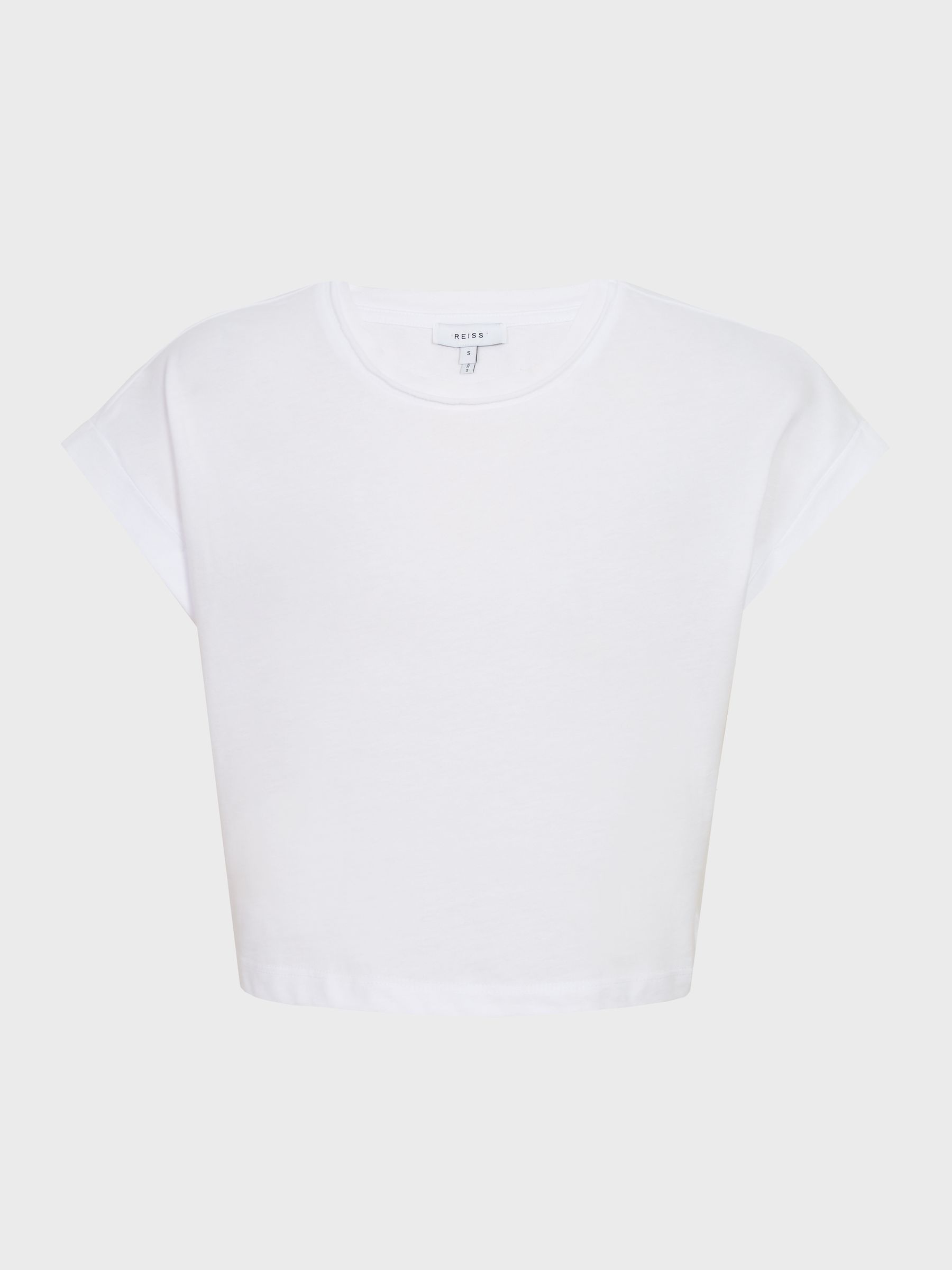 Cotton Crew Neck Crop Top in White - Image 2 of 6
