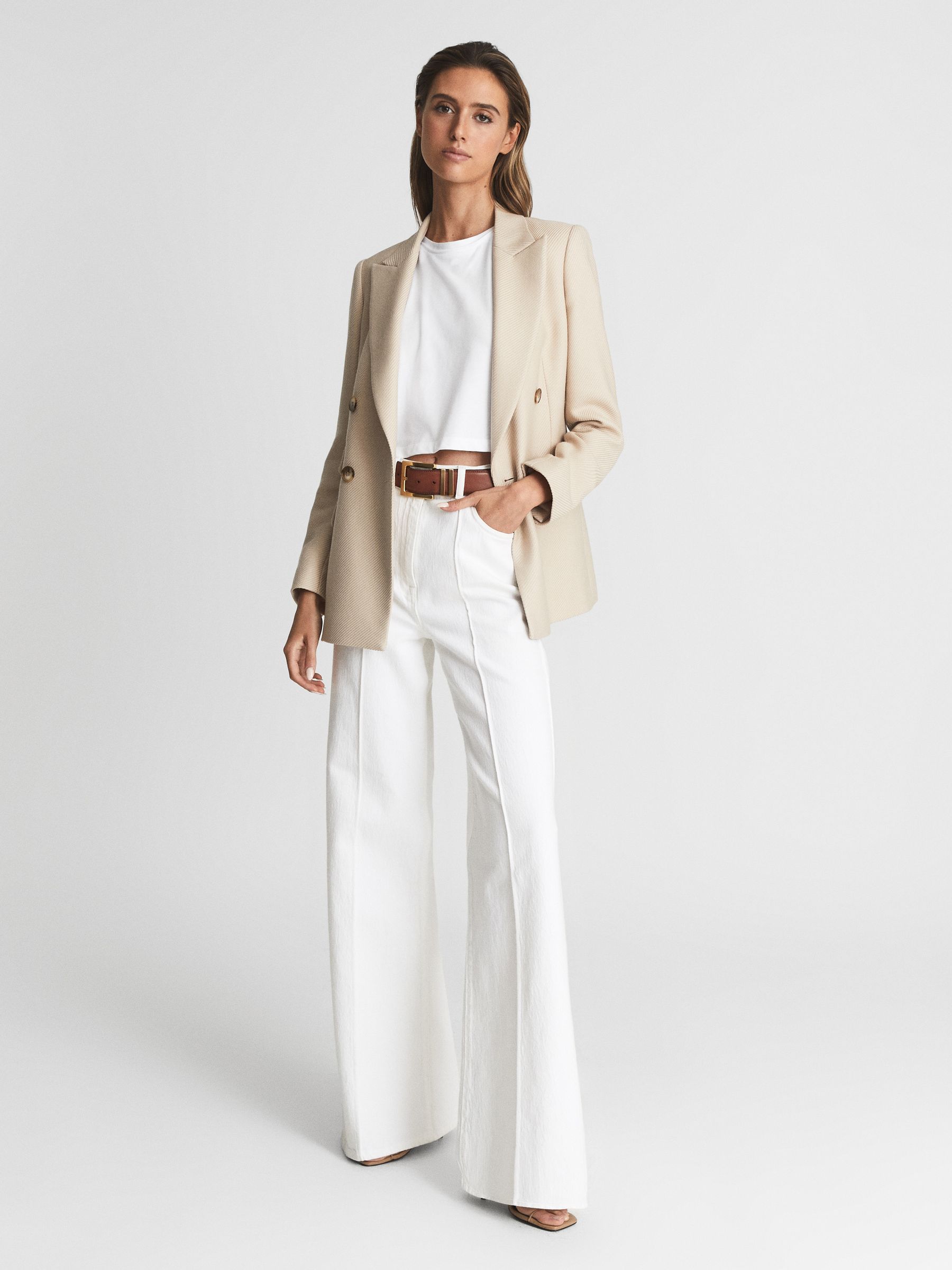 Cotton Crew Neck Crop Top in White - Image 3 of 6