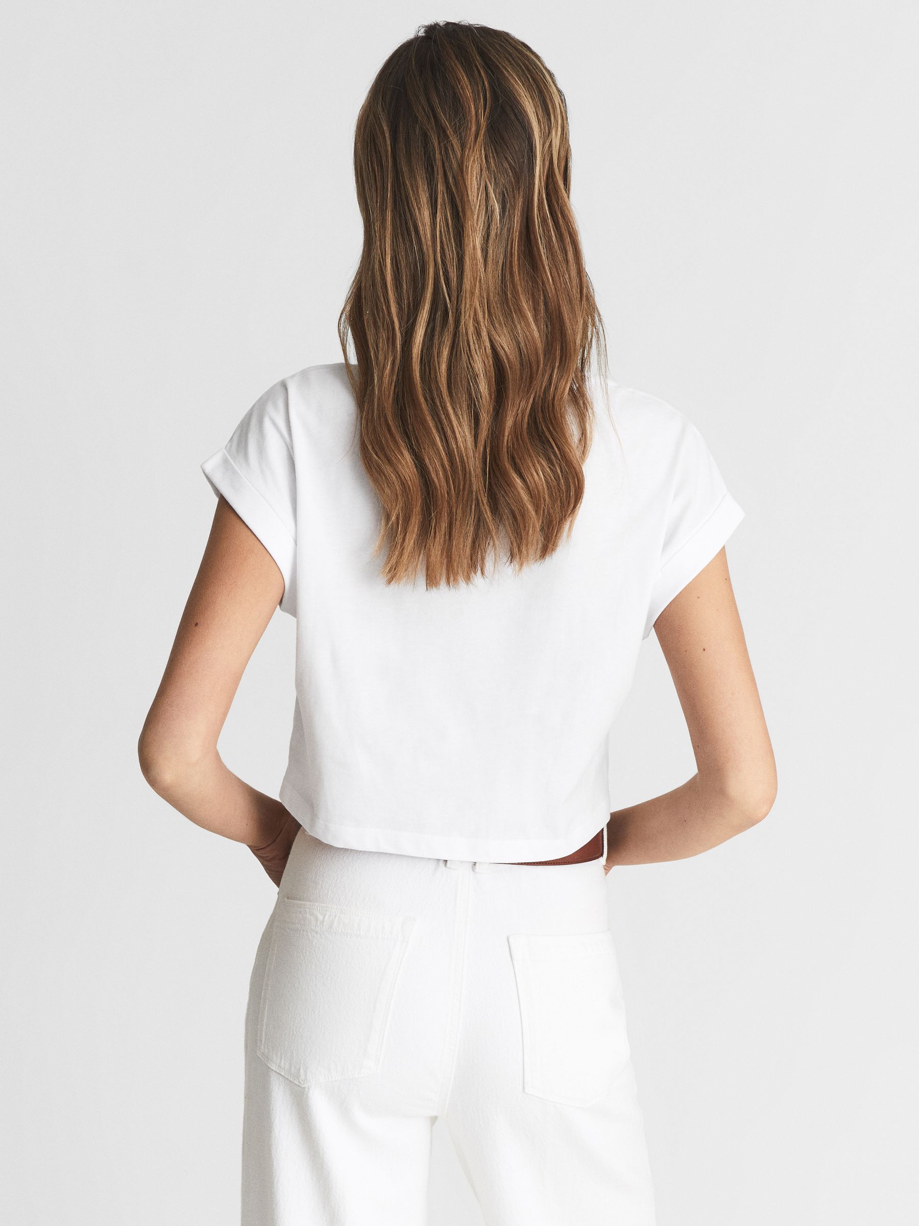 Cotton Crew Neck Crop Top in White - Image 5 of 6