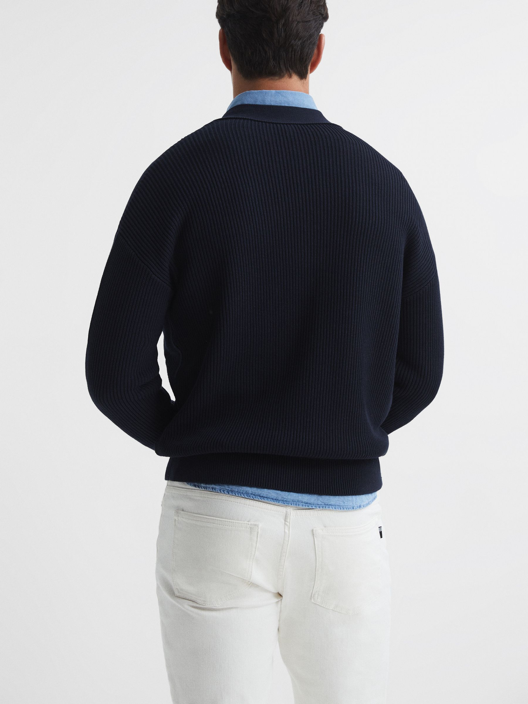 Chunky Knit Ribbed Cardigan in Navy - Image 5 of 5