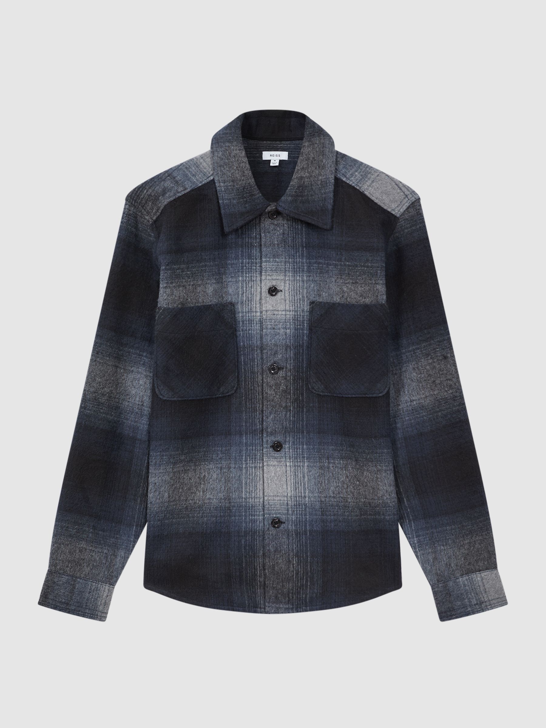 Reiss Wool Blend Check Overshirt in Blue Multi - REISS