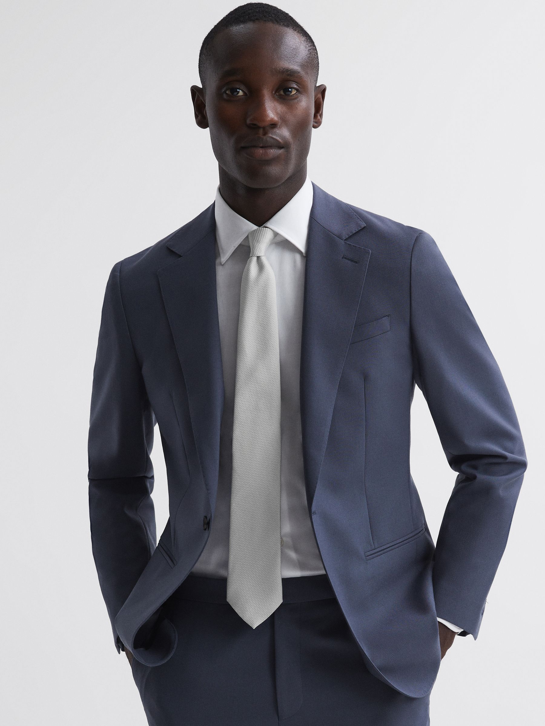 Textured Silk Blend Tie in Silver - Image 2 of 5