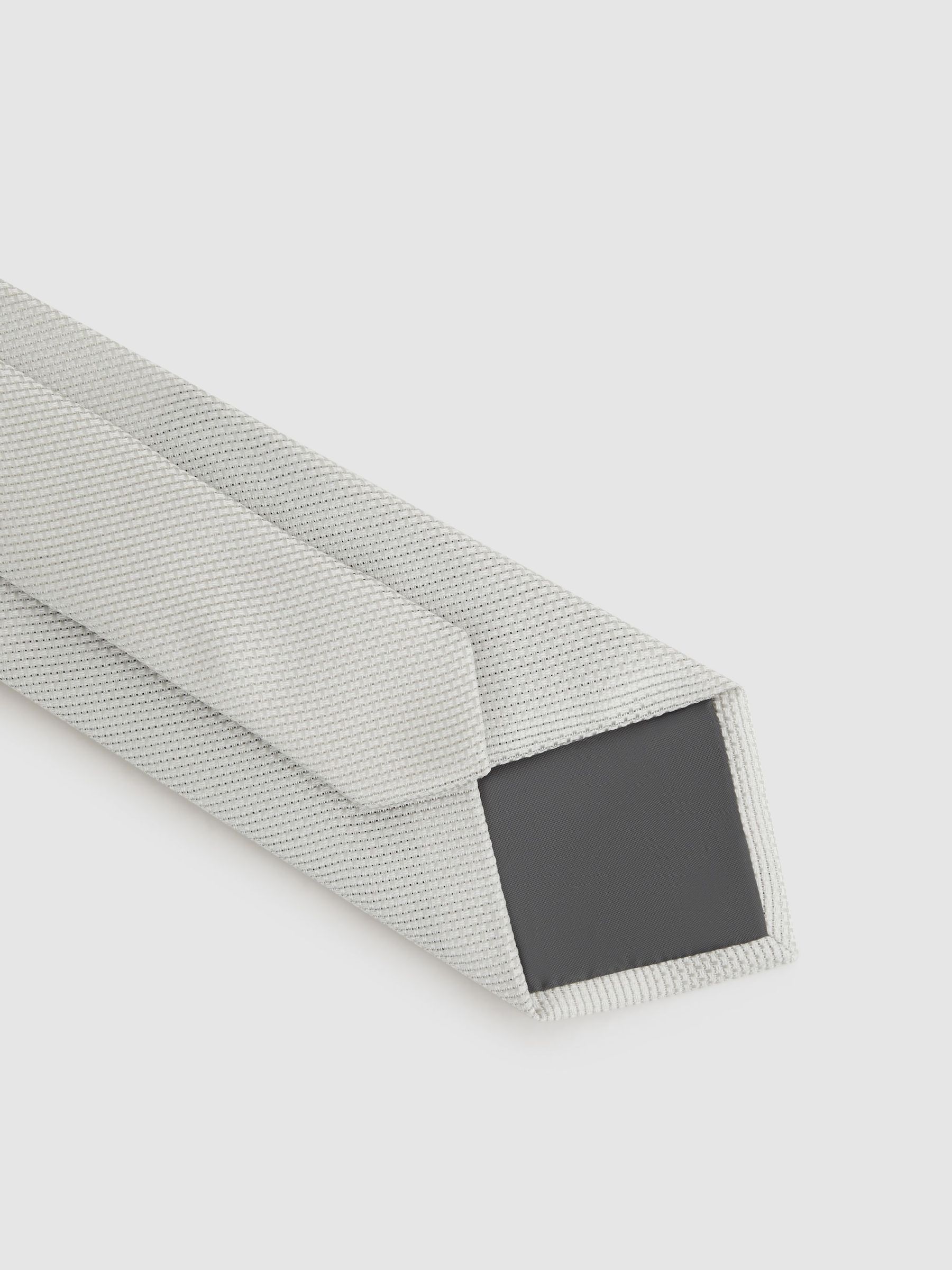 Textured Silk Blend Tie in Silver - Image 4 of 5