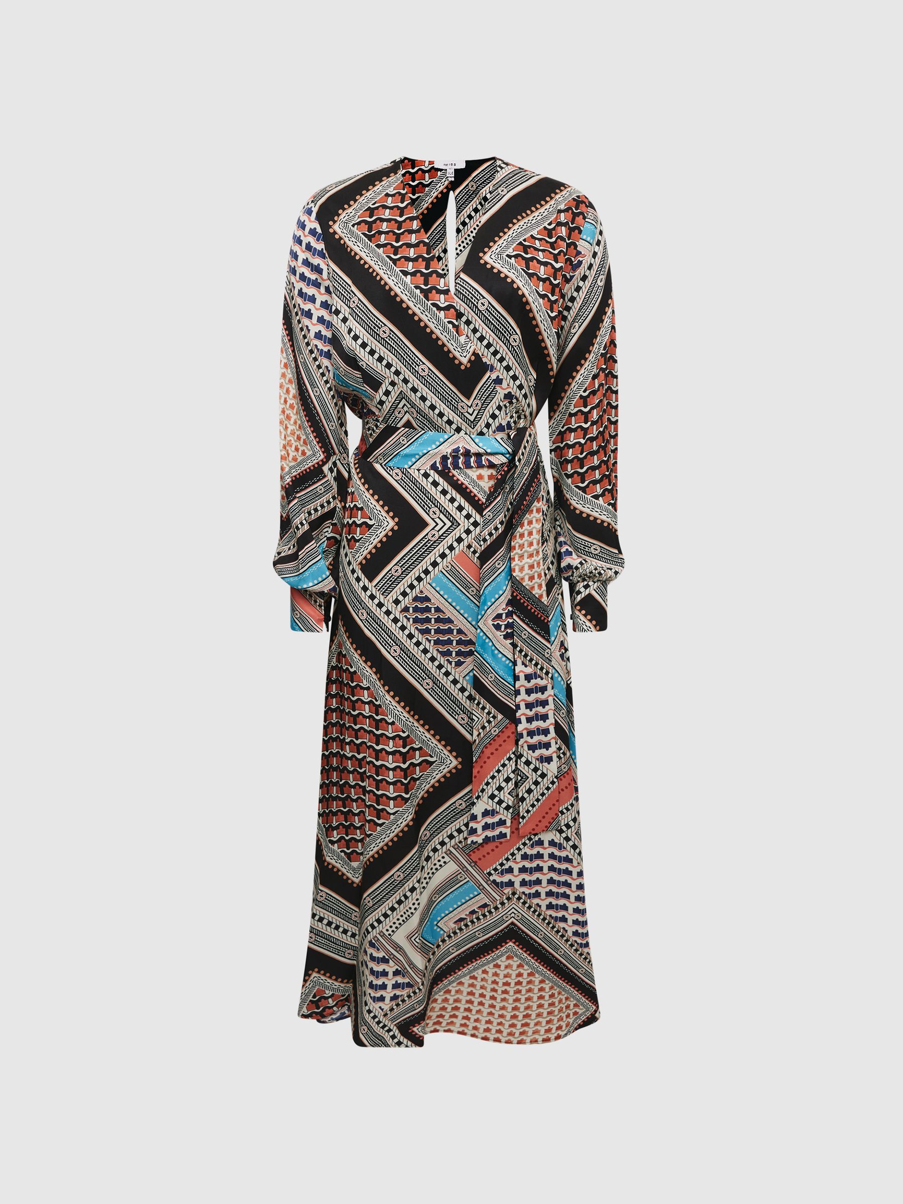 Scarf Print Midi Dress in Pink/Blue - Image 2 of 7