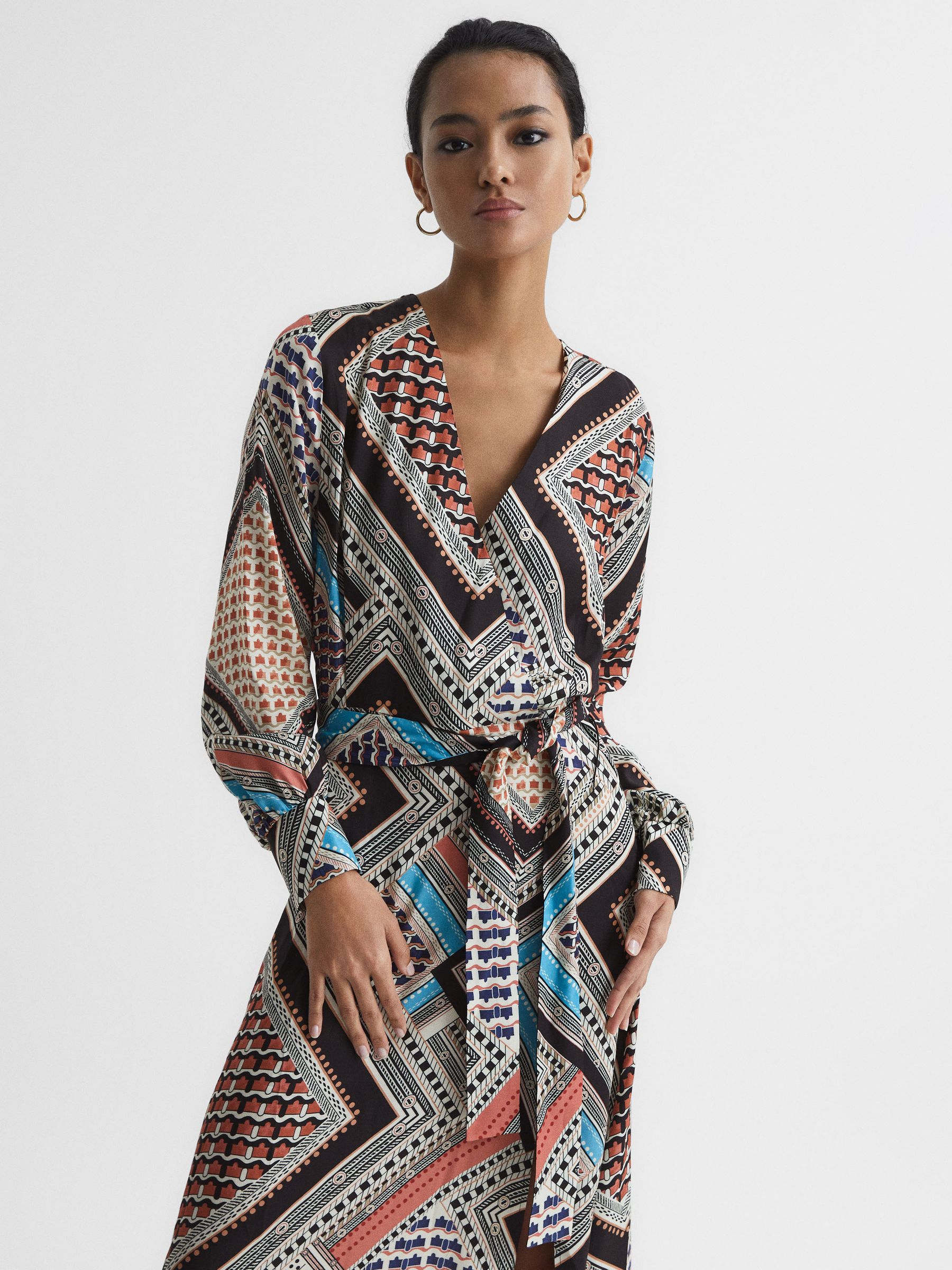 Scarf Print Midi Dress in Pink/Blue - Image 3 of 7