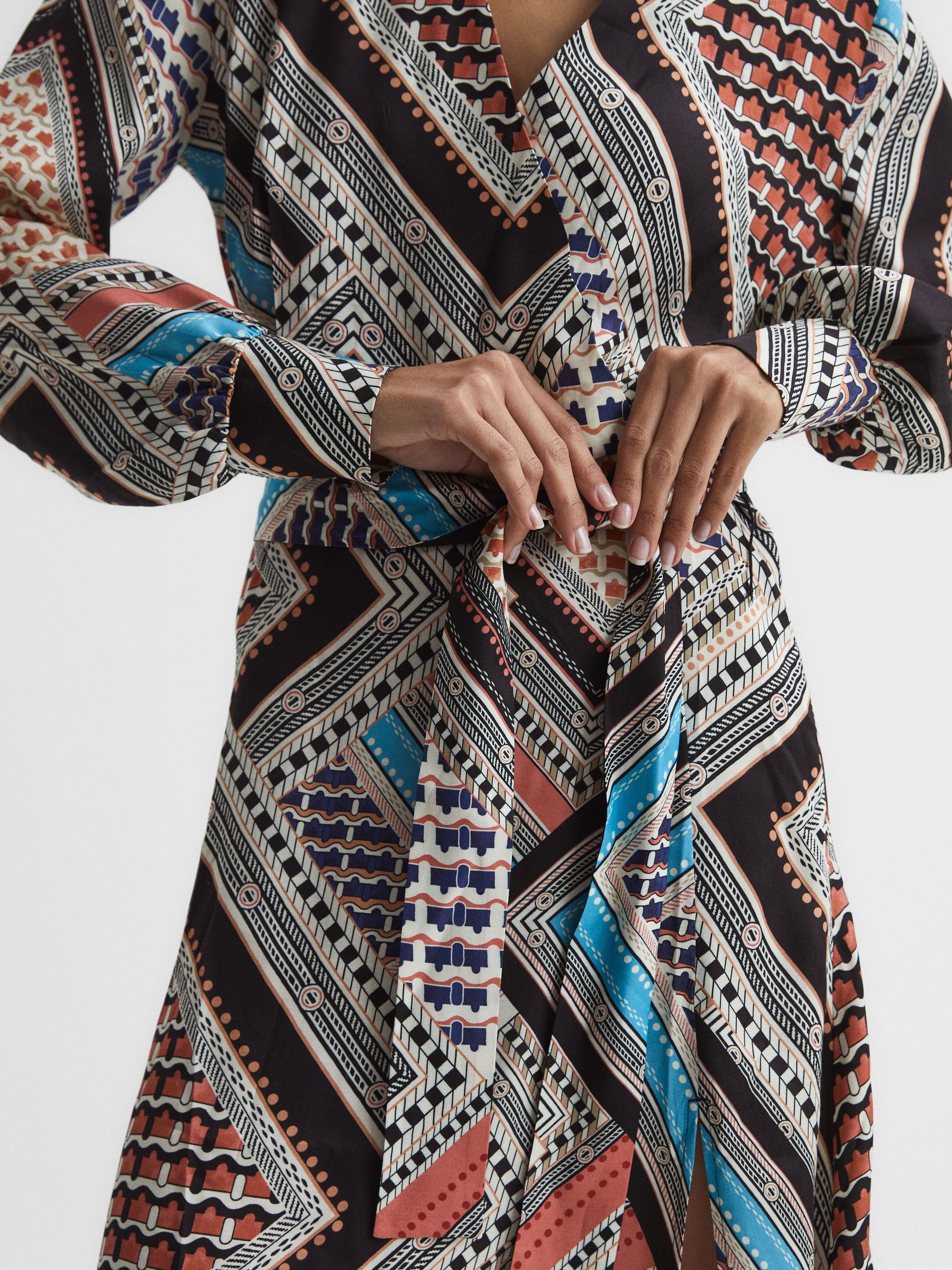 Scarf Print Midi Dress in Pink/Blue - Image 4 of 7