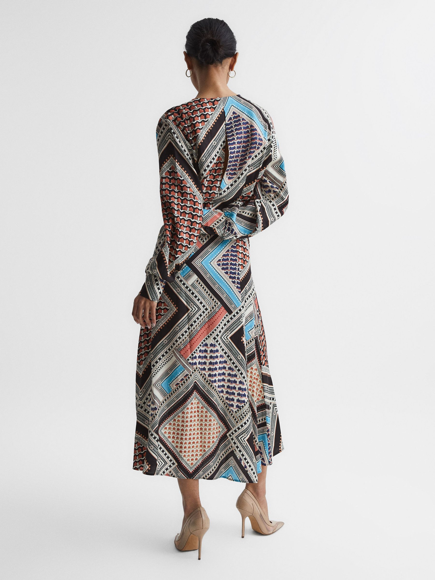 Scarf Print Midi Dress in Pink/Blue - Image 5 of 7