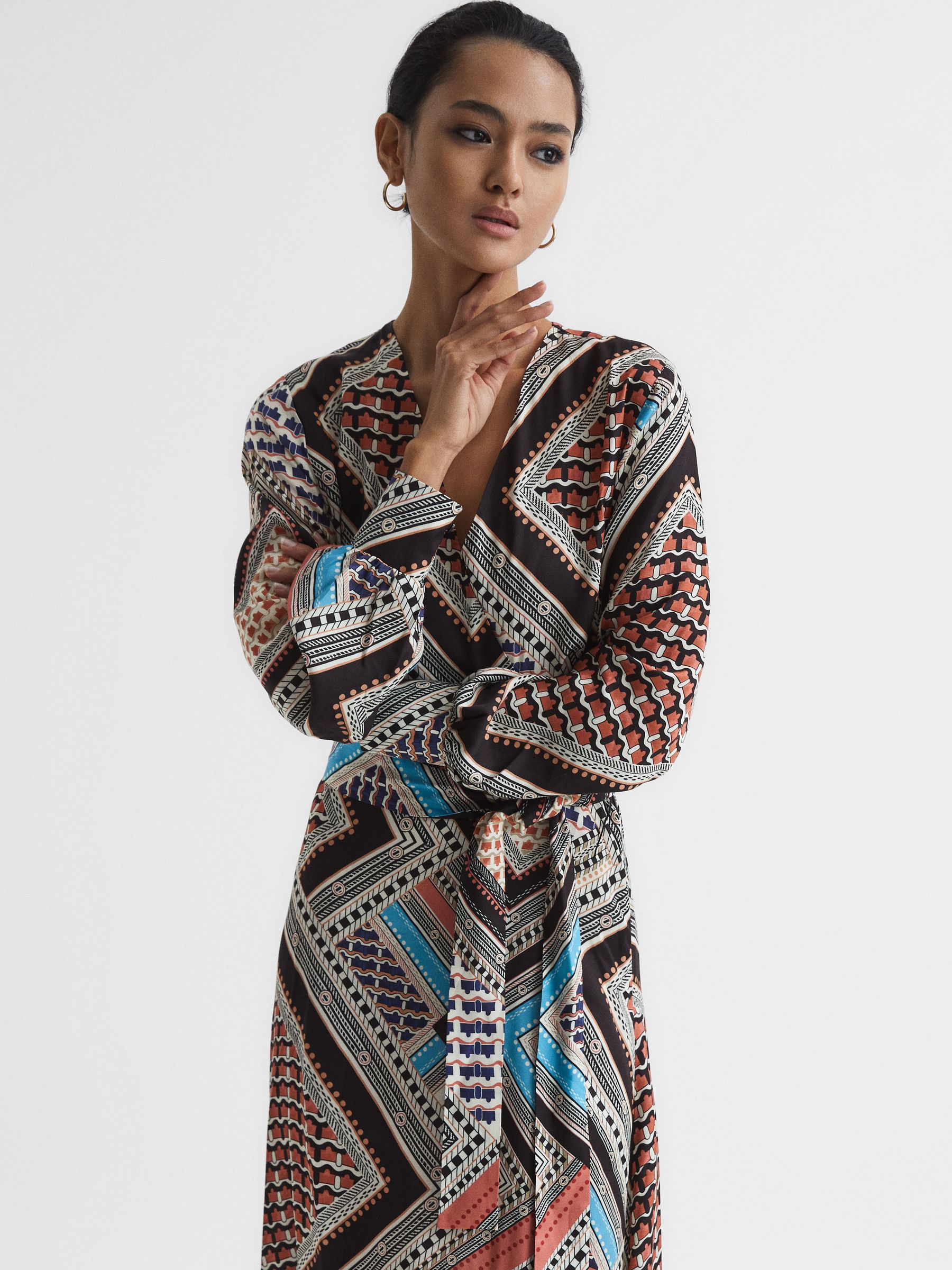 Scarf Print Midi Dress in Pink/Blue - Image 7 of 7