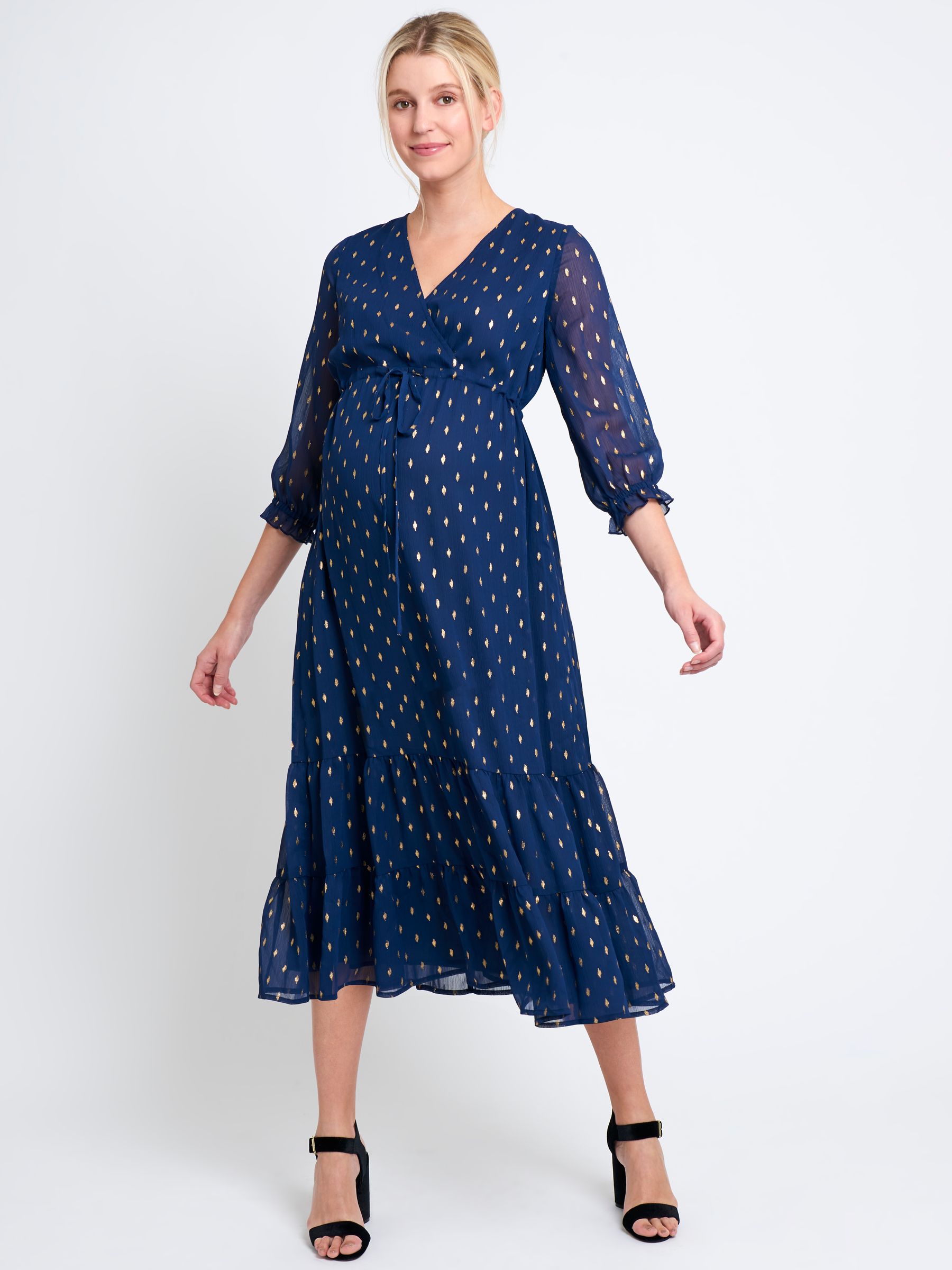 Navy Foil Print Wrap Maternity Midi Dress - Image 3 of 3