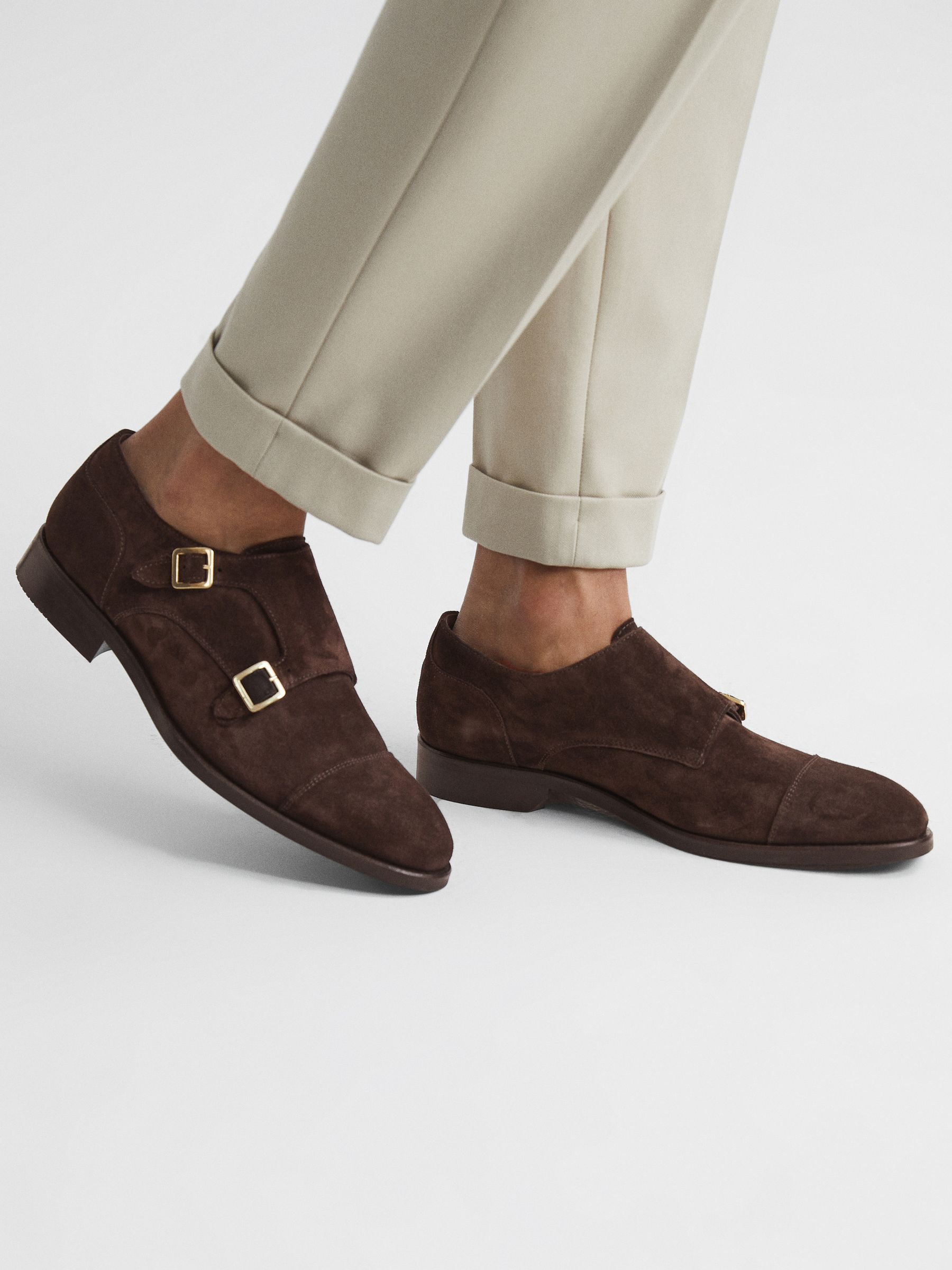 Leather Monk Strap Shoes in Chocolate - Image 2 of 7