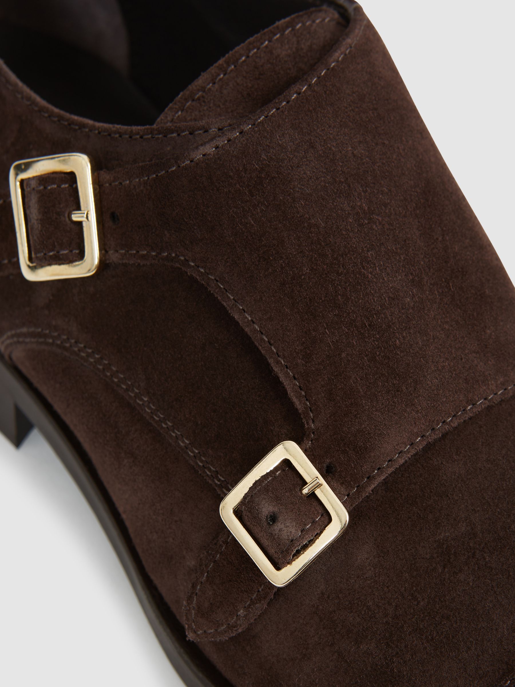 Leather Monk Strap Shoes in Chocolate - Image 4 of 7