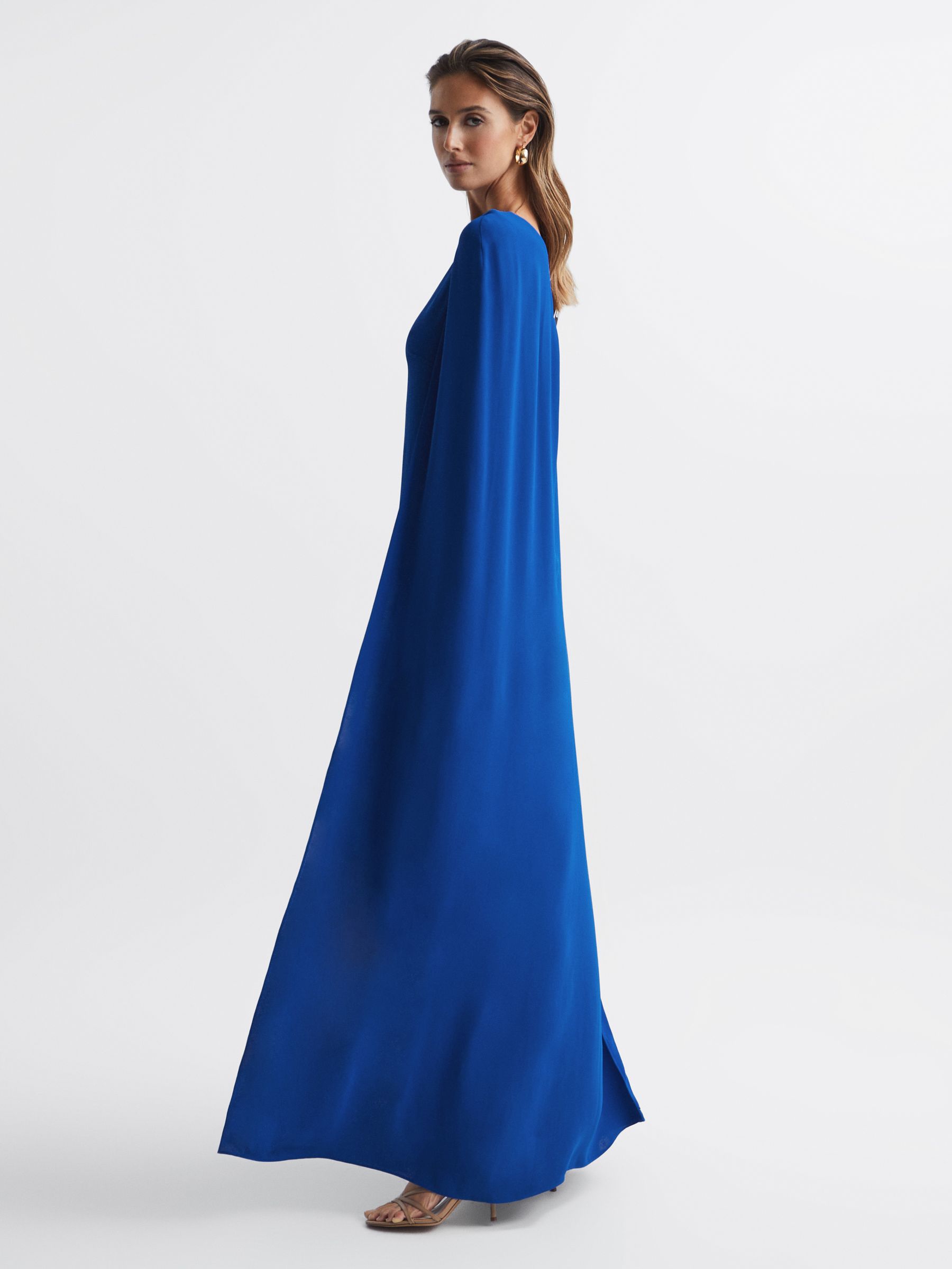 Cape One Shoulder Maxi Dress in Cobalt Blue - Image 3 of 5