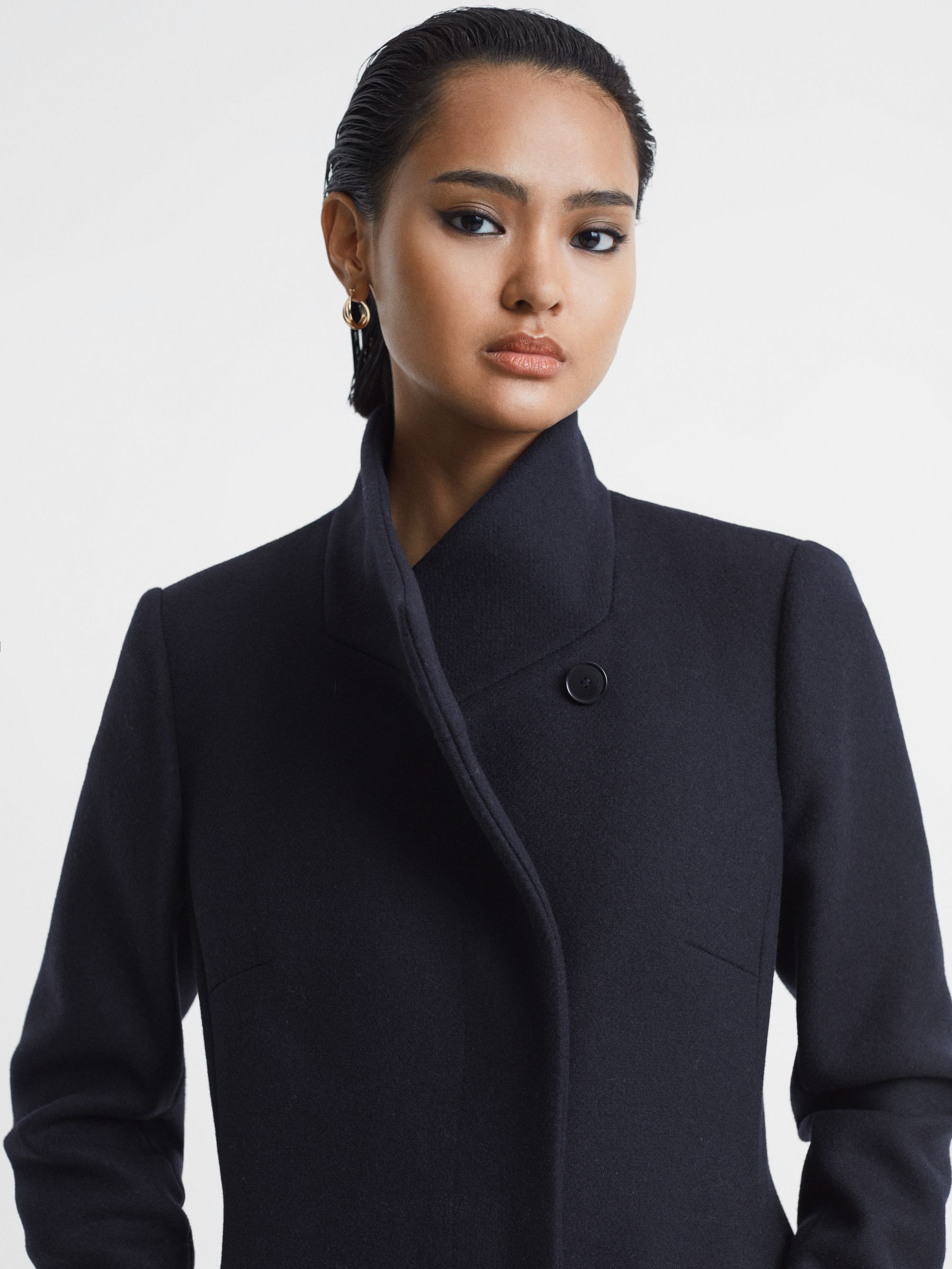 Wool Blend Mid-Length Coat in Navy - Image 4 of 6