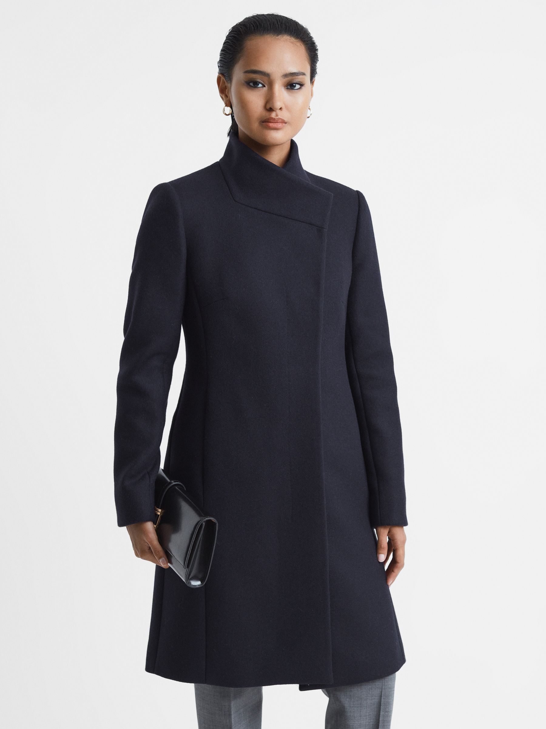 Wool Blend Mid-Length Coat in Navy - Image 6 of 6