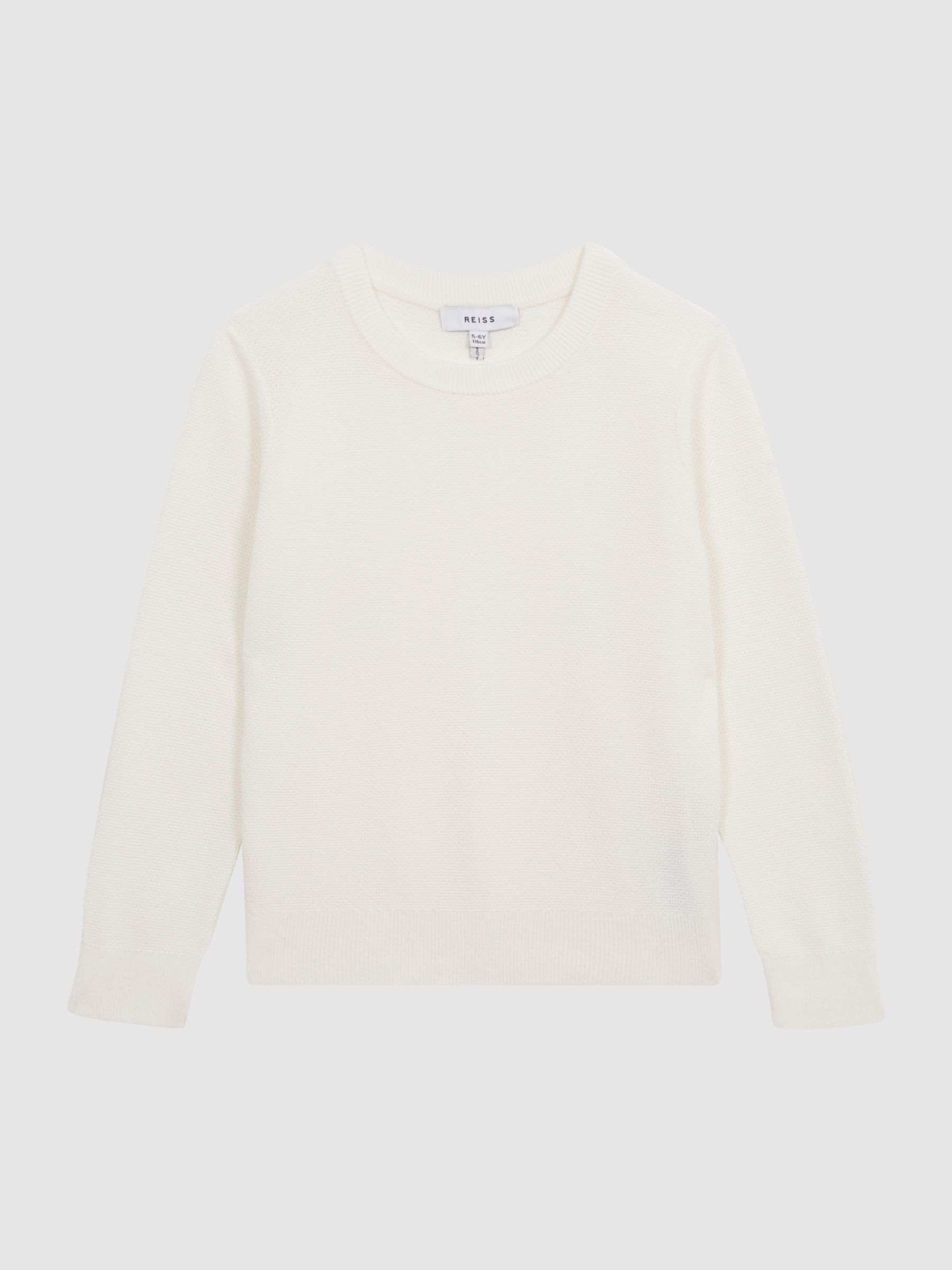 Junior Stitch Interest Crew Neck Jumper in White - Image 2 of 9