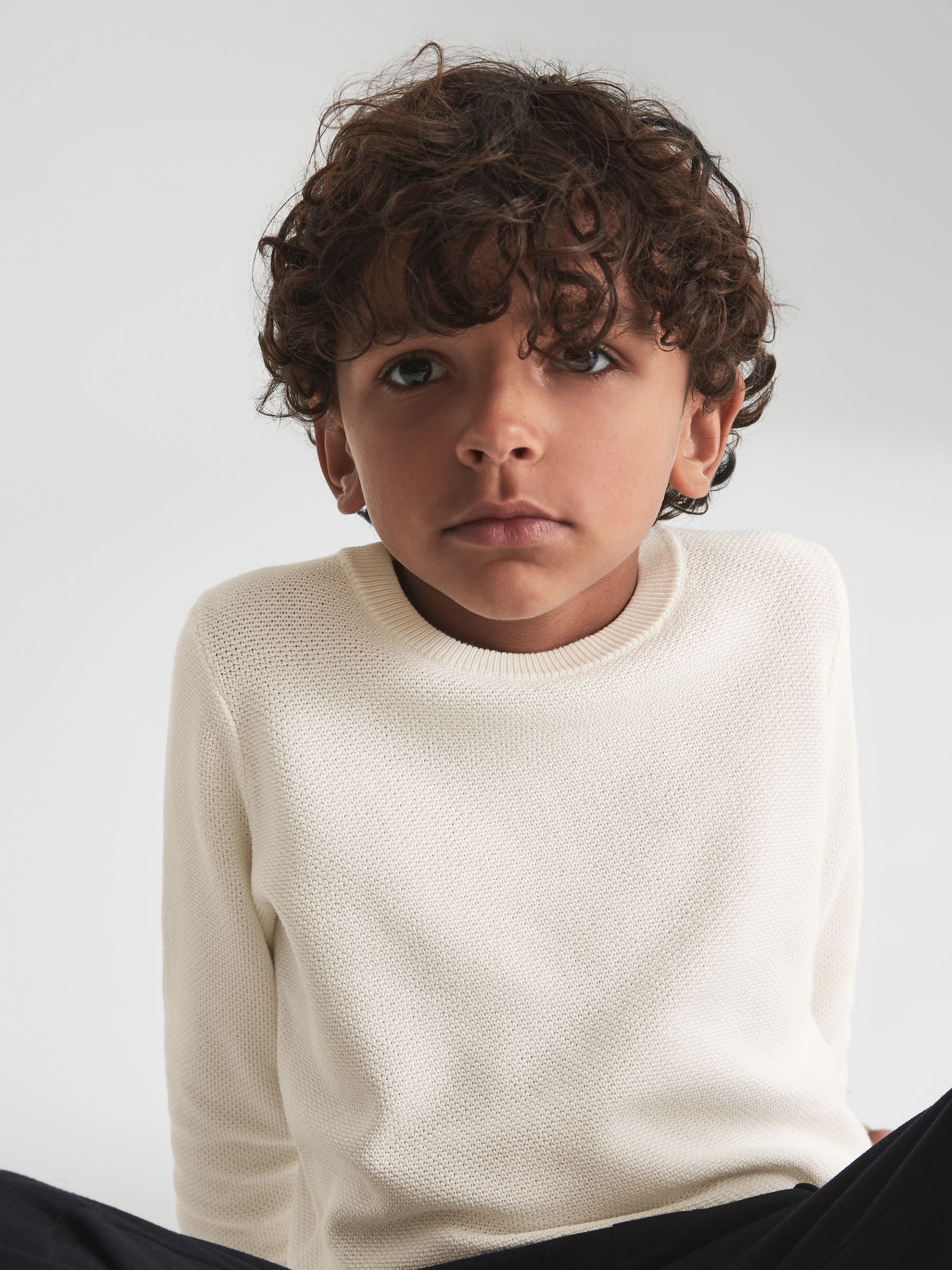 Junior Stitch Interest Crew Neck Jumper in White - Image 4 of 9