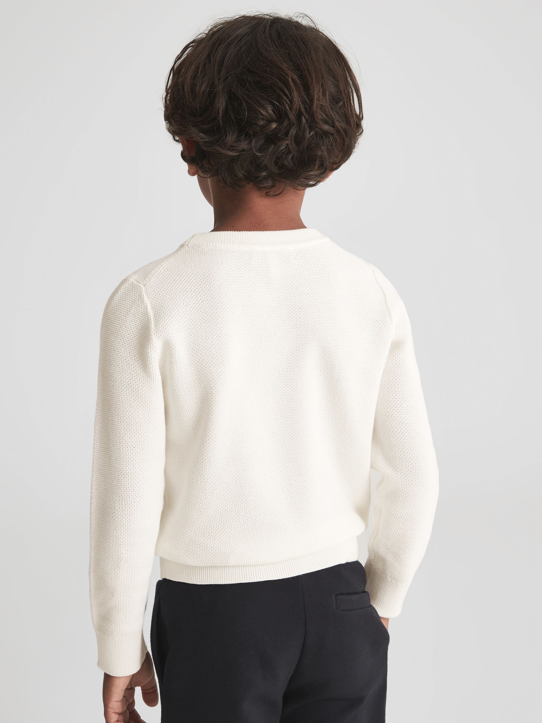 Junior Stitch Interest Crew Neck Jumper in White - Image 5 of 9