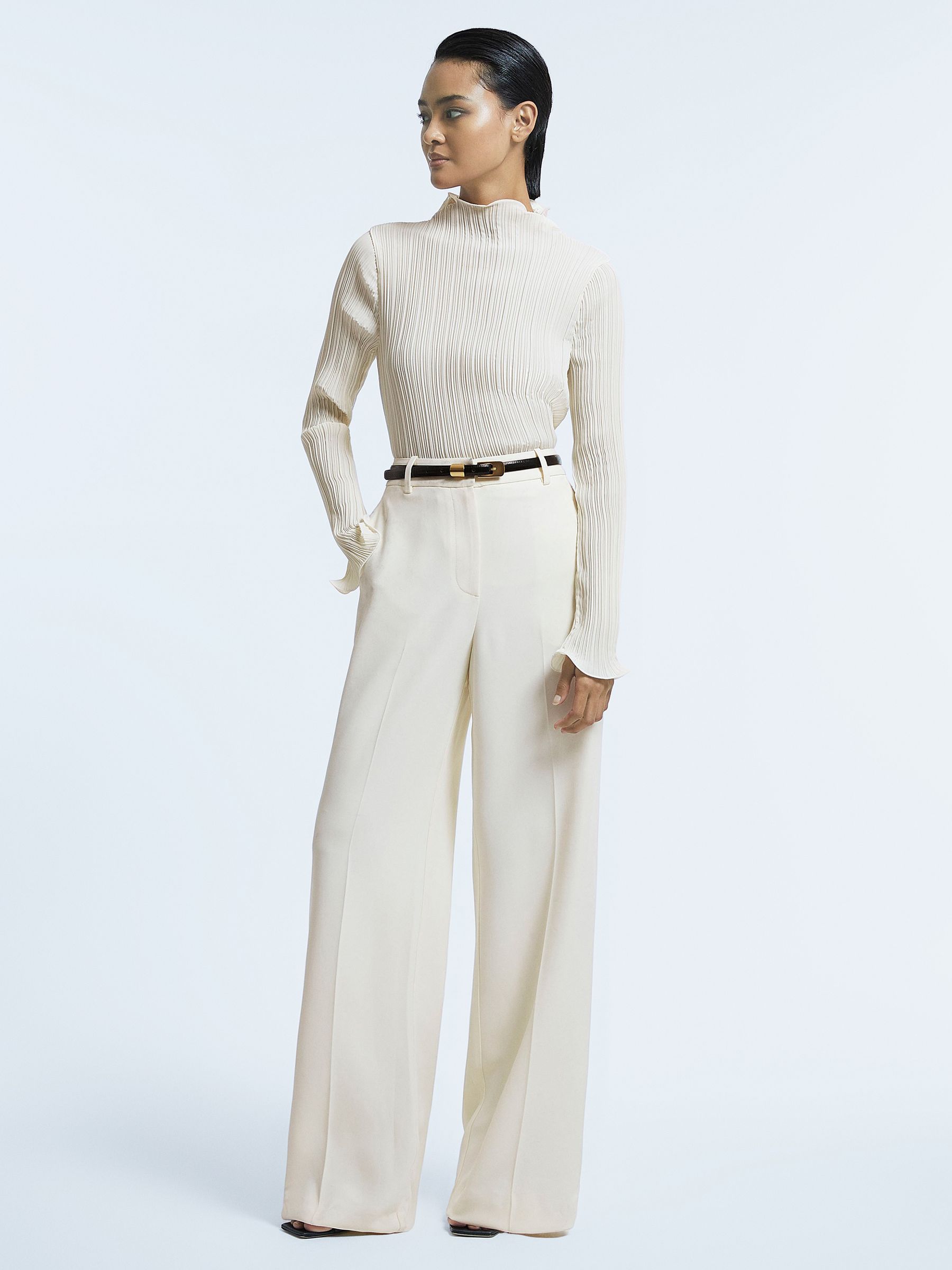 Italian Wide Leg Trousers in Cream - Image 1 of 5
