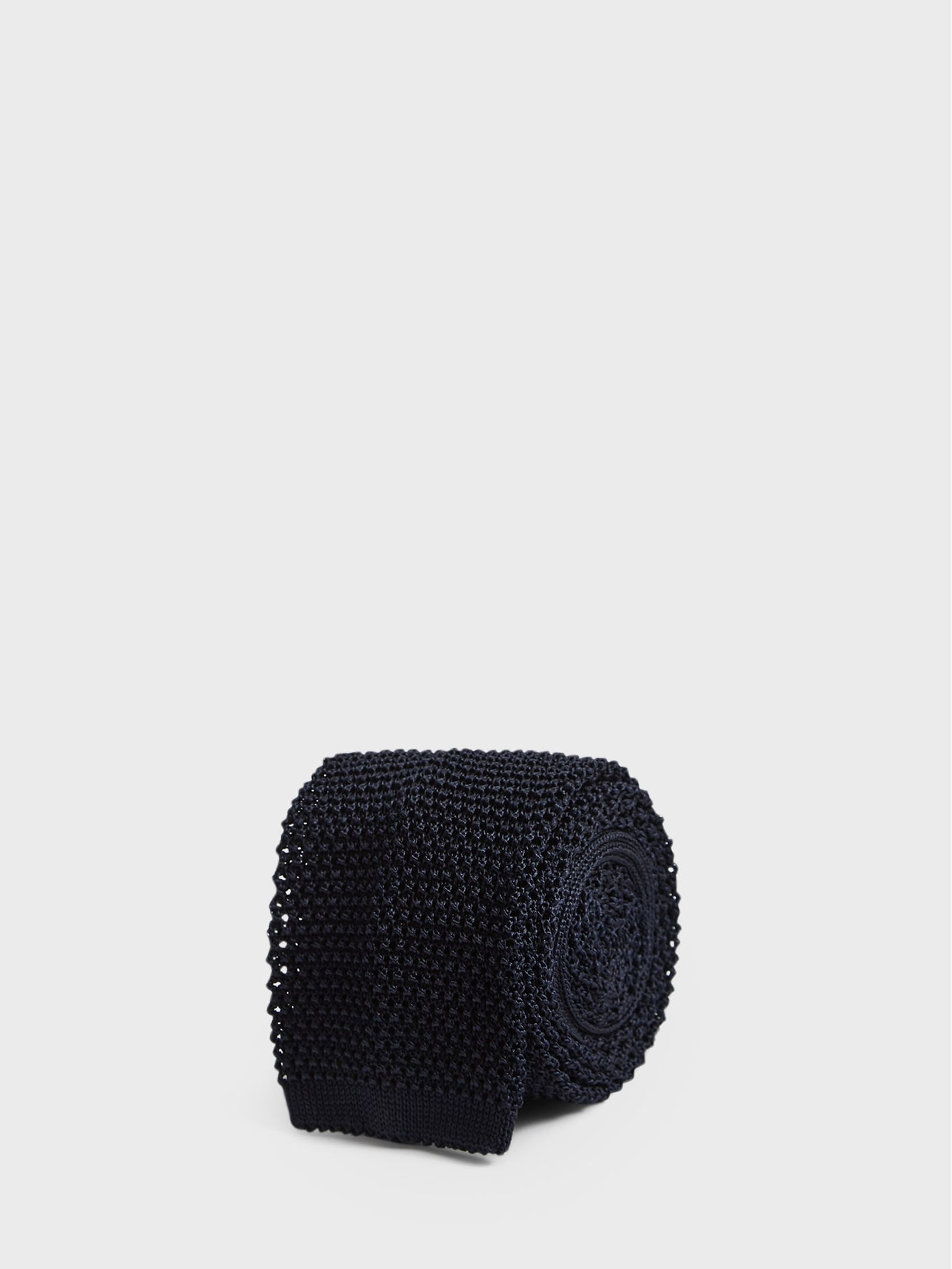Knitted Silk Tie in Navy - Image 1 of 4