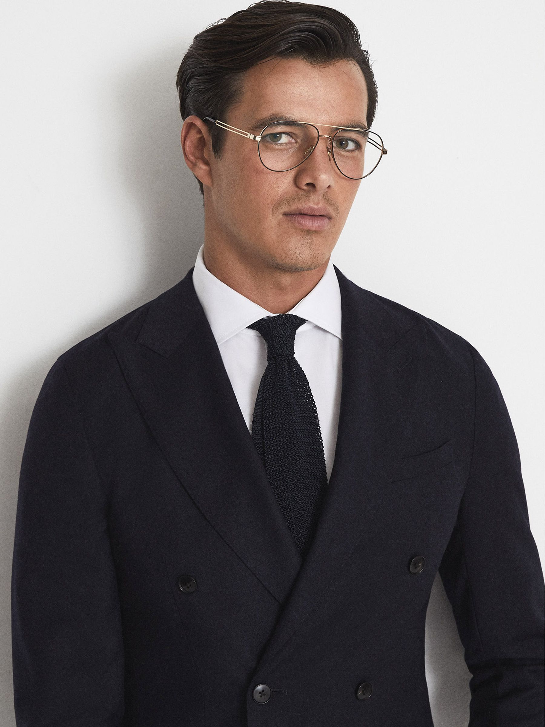 Knitted Silk Tie in Navy - Image 2 of 4 Knitted Silk Tie in Navy - Image 2 of 4