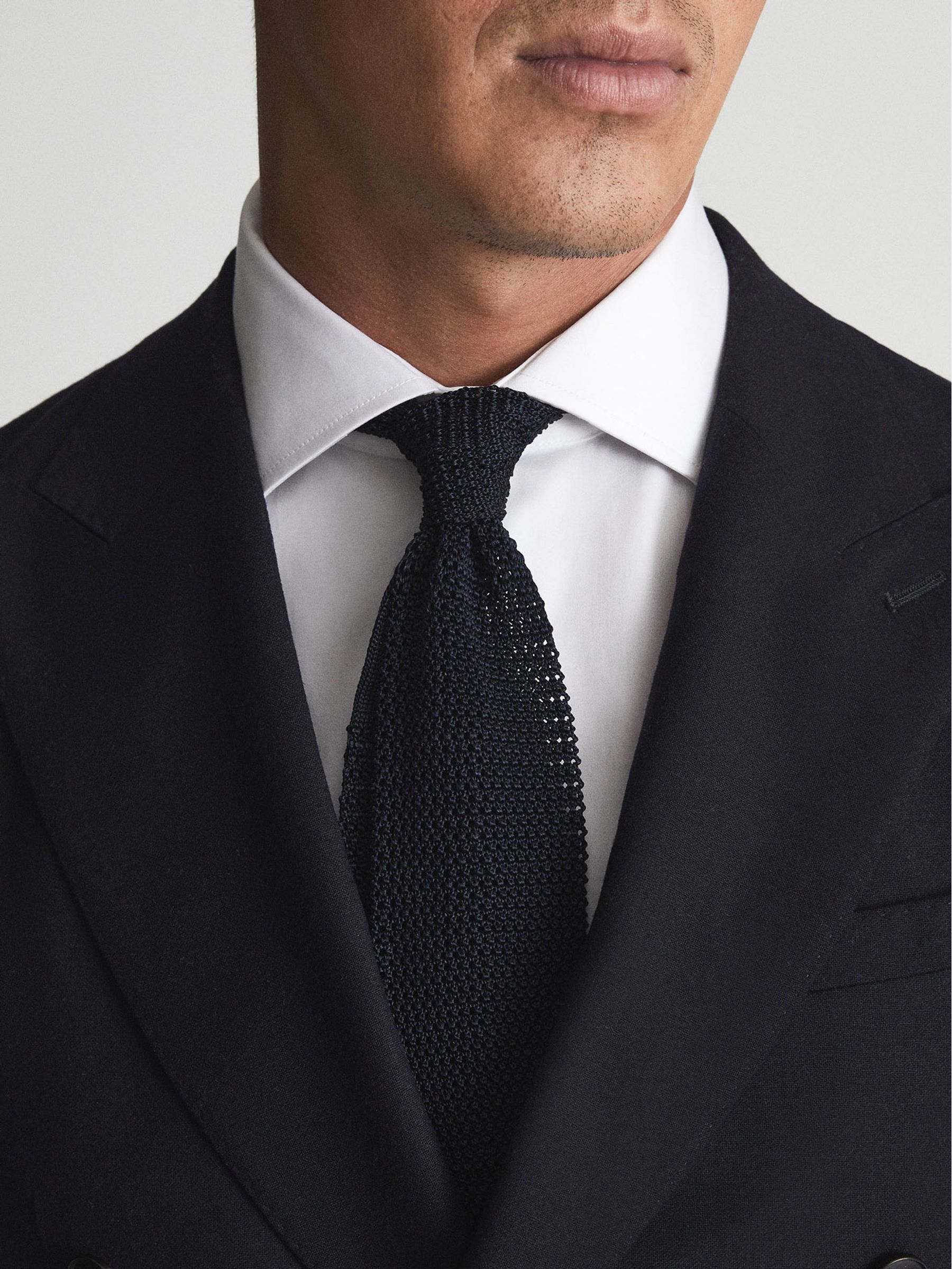 Knitted Silk Tie in Navy - Image 3 of 4