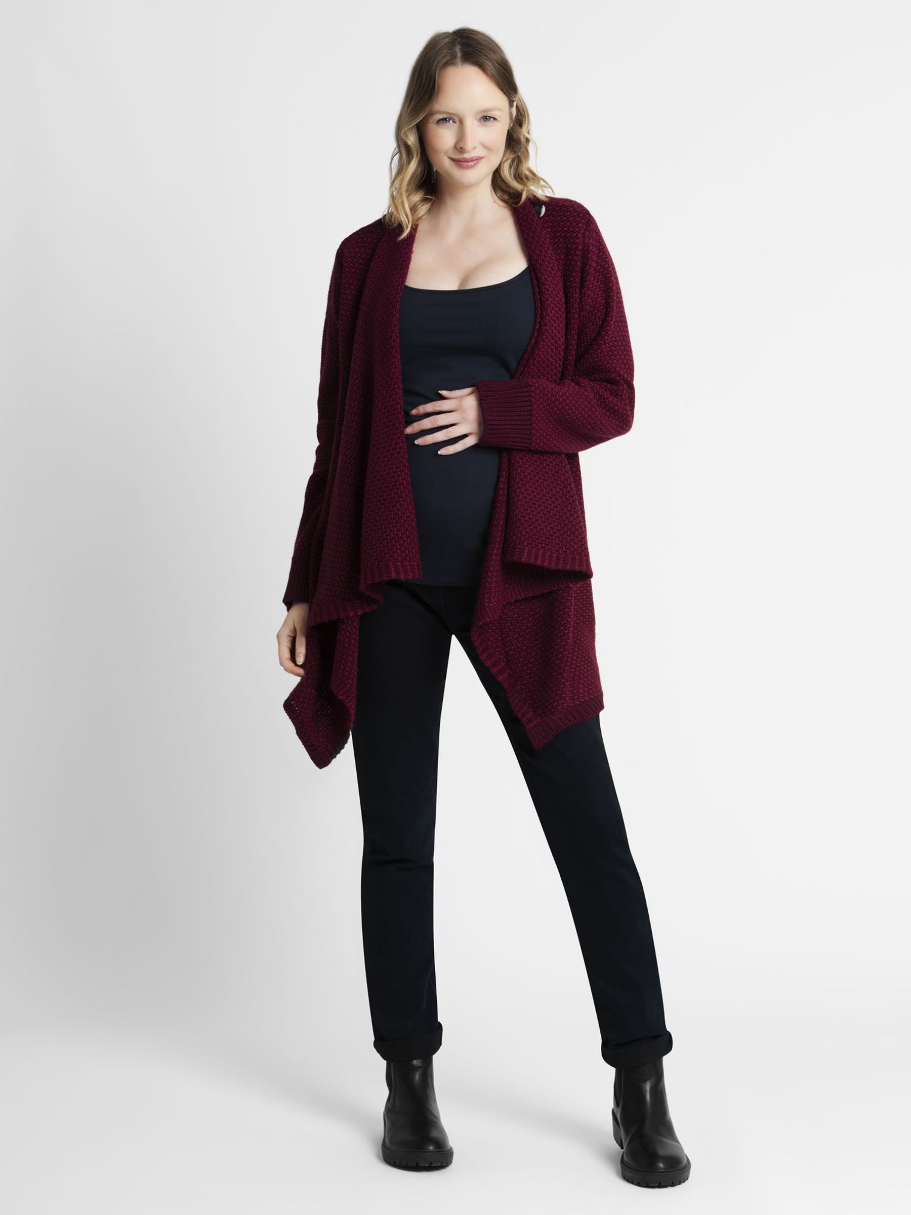 Wine Red Drape Maternity & Nursing Cardigan - Image 1 of 5