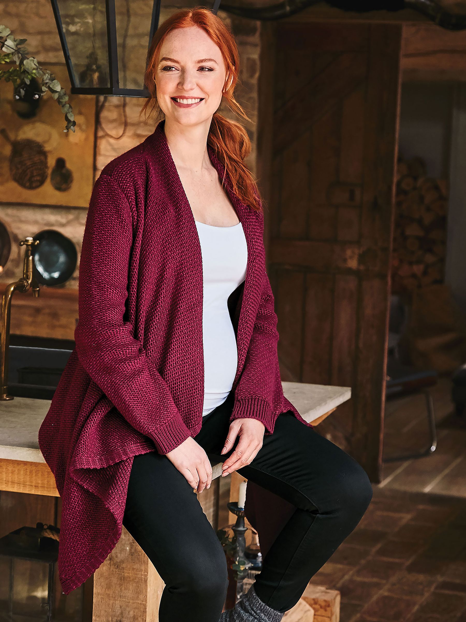 Wine Red Drape Maternity & Nursing Cardigan - Image 2 of 5