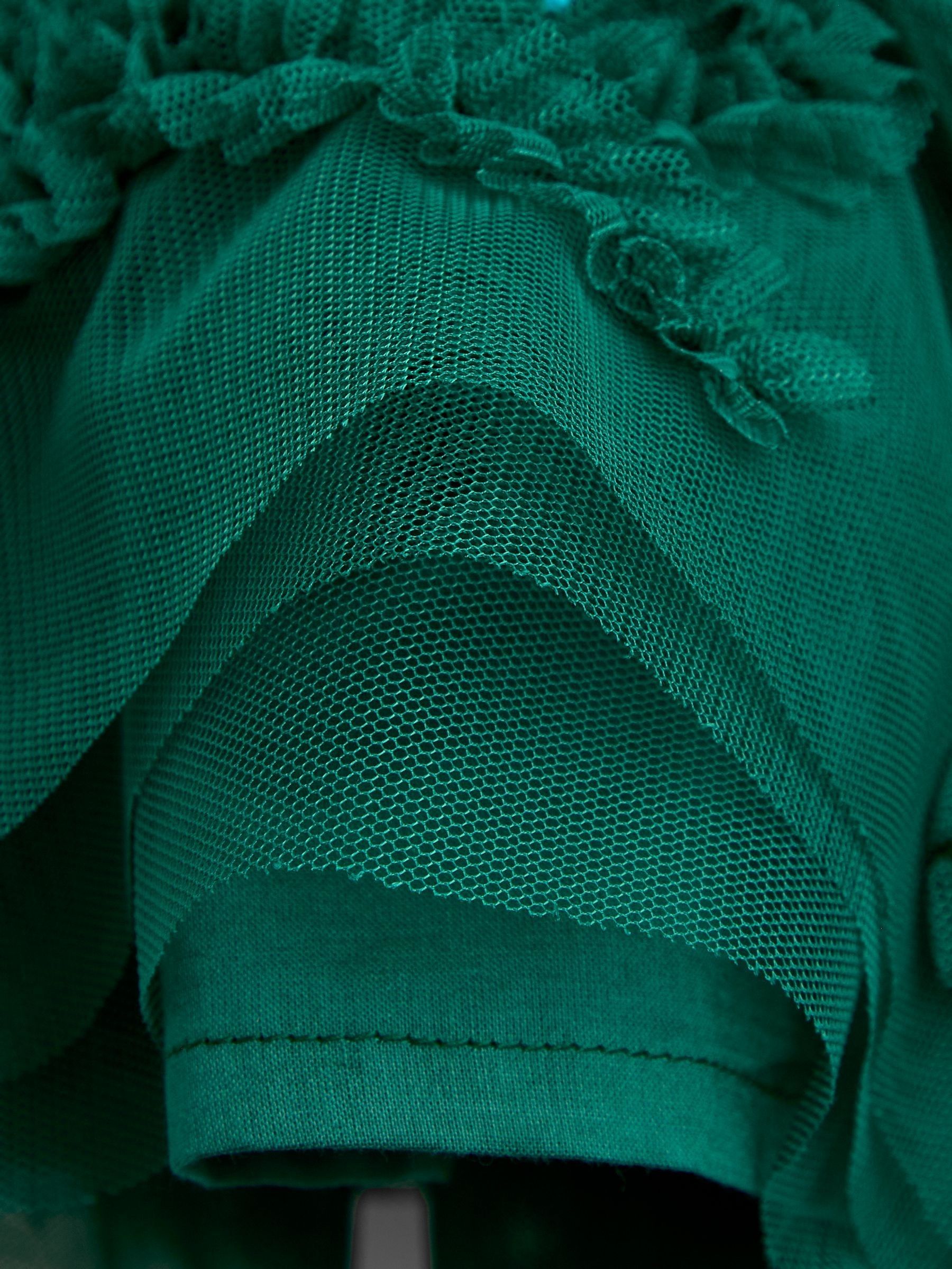 Emerald Green Sequin & Tulle Bow Party Dress - Image 3 of 5