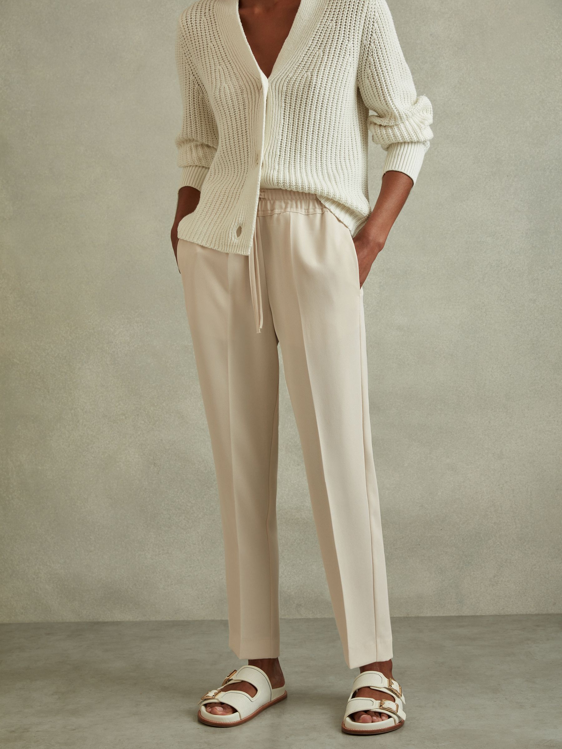 Tapered Pull On Trousers in Cream - Image 1 of 6