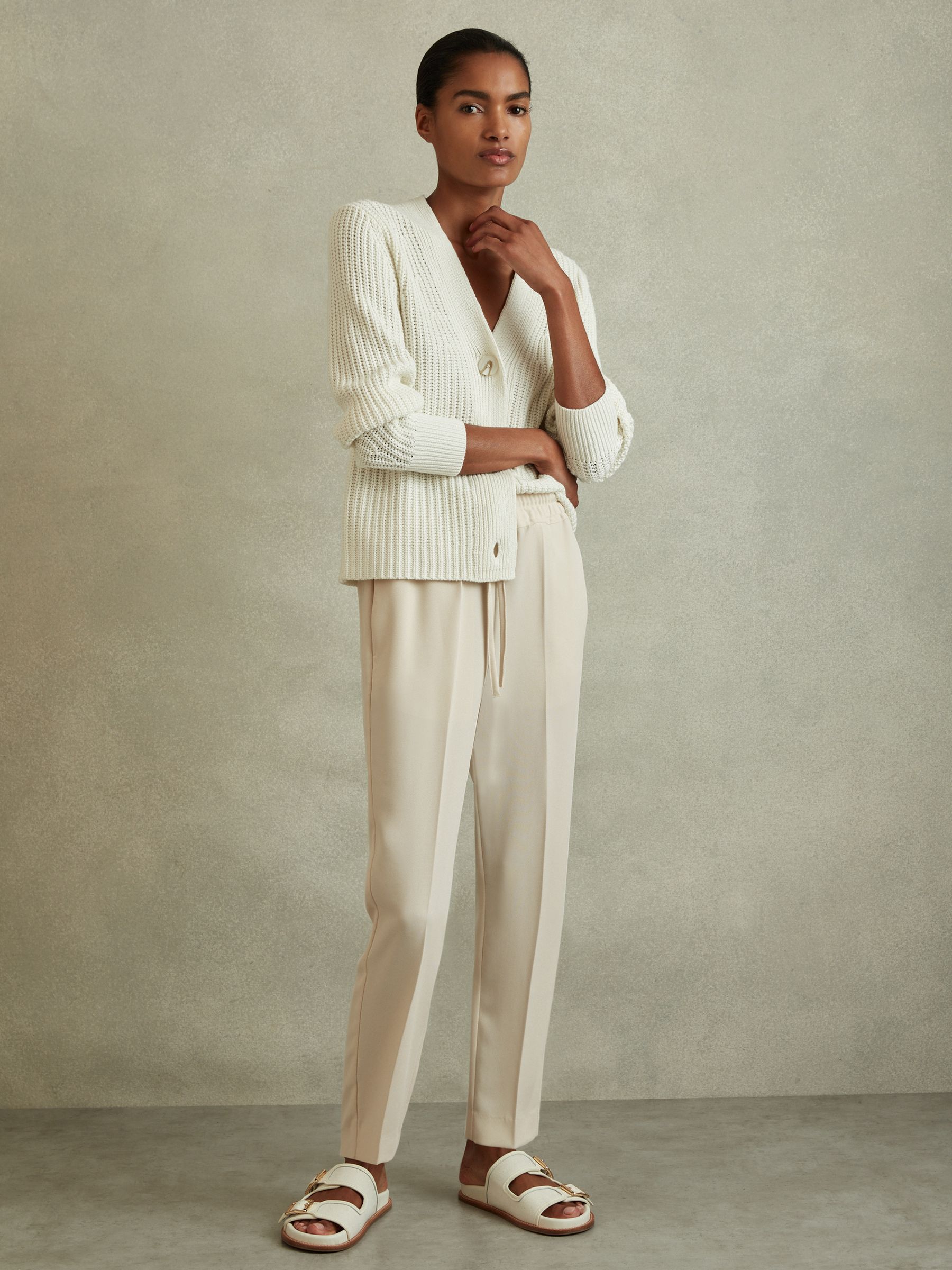 Tapered Pull On Trousers in Cream - Image 3 of 6