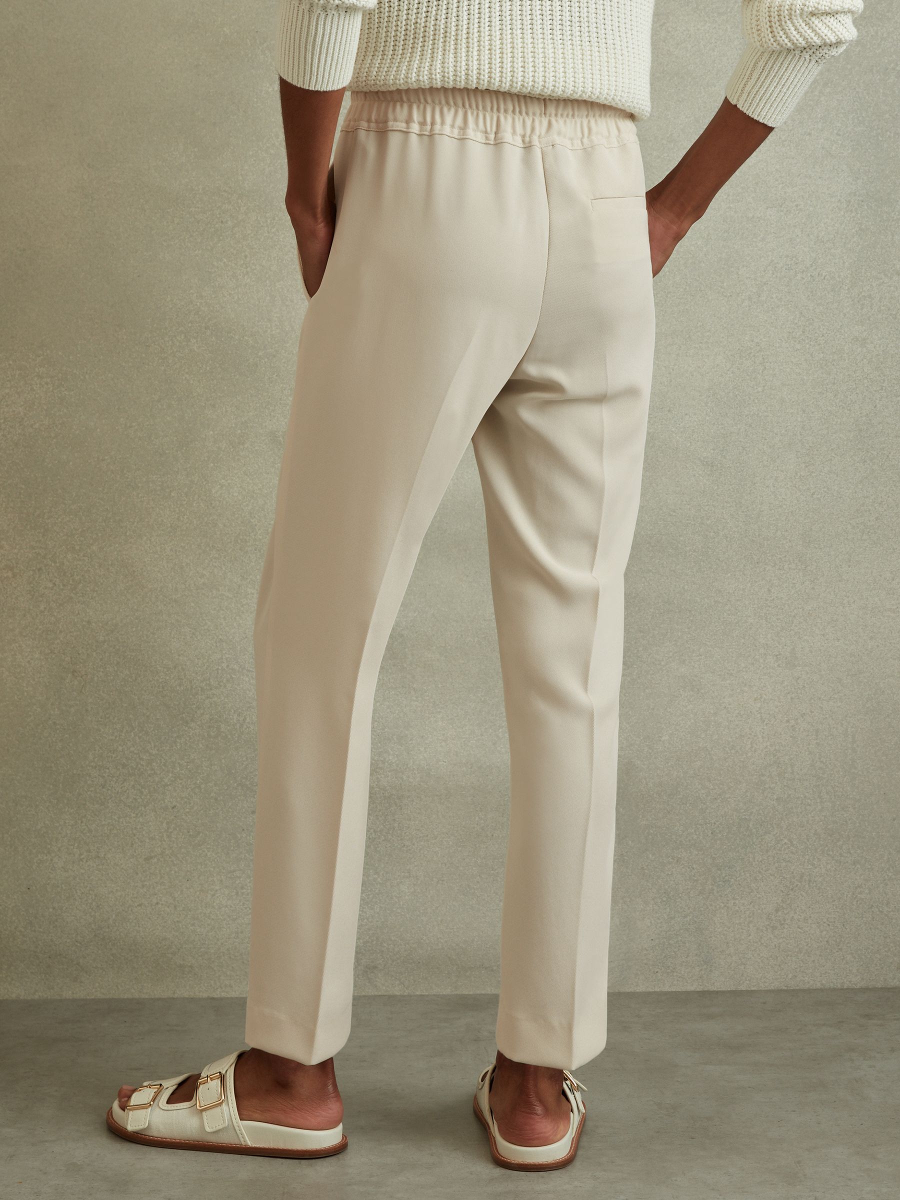 Reiss Tapered Pull On Trousers in Cream - REISS