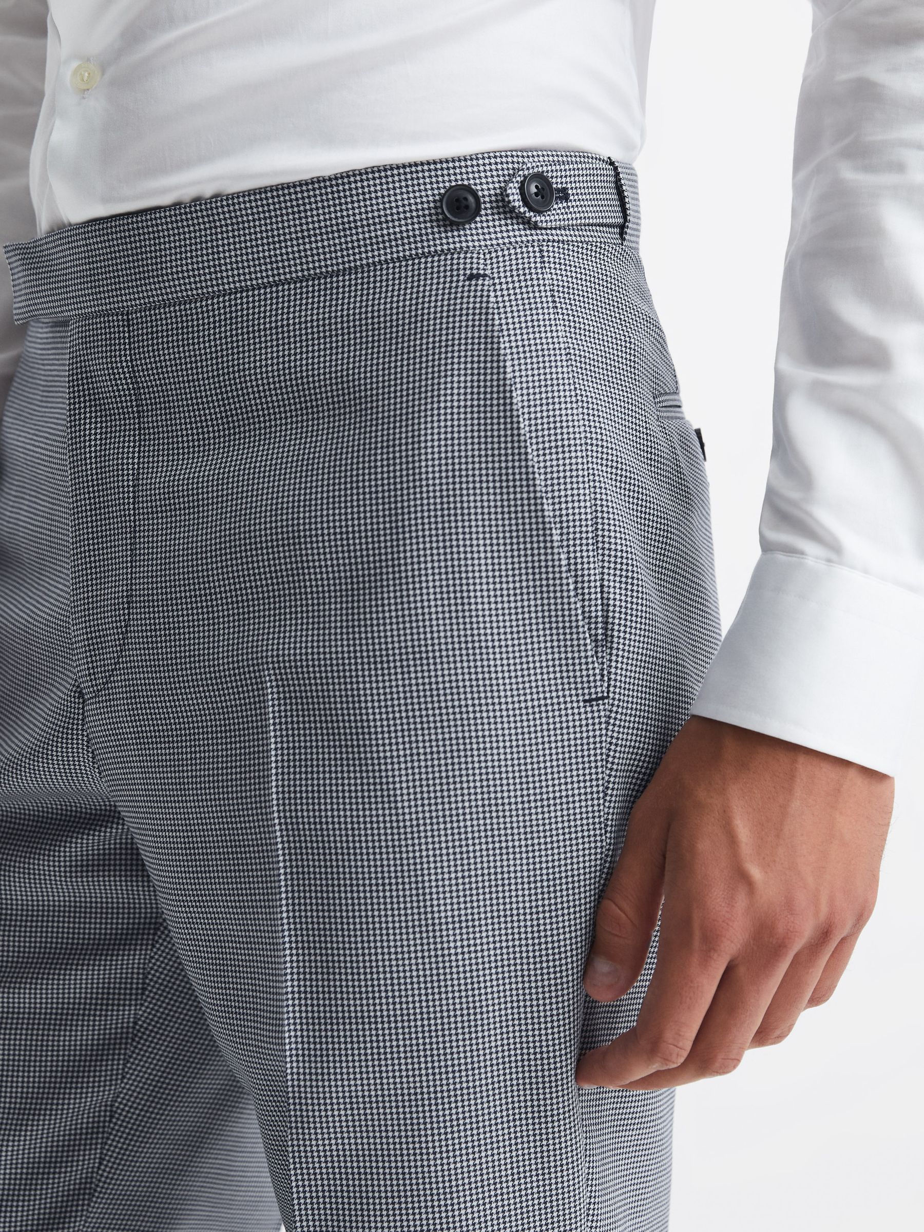 Wool Slim Fit  Micro Puppytooth Formal Trousers in Navy/White - Image 4 of 5