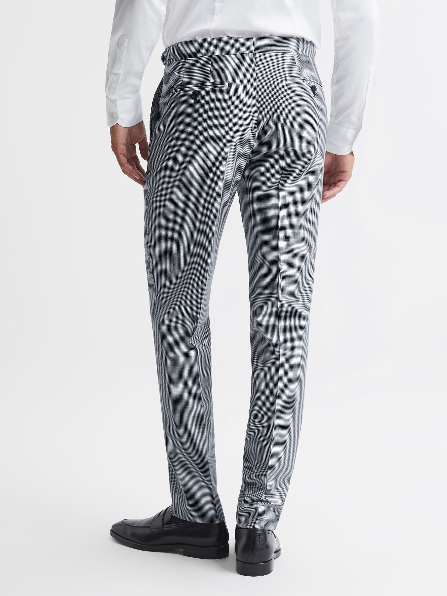 Wool Slim Fit  Micro Puppytooth Formal Trousers in Navy/White - Image 5 of 5