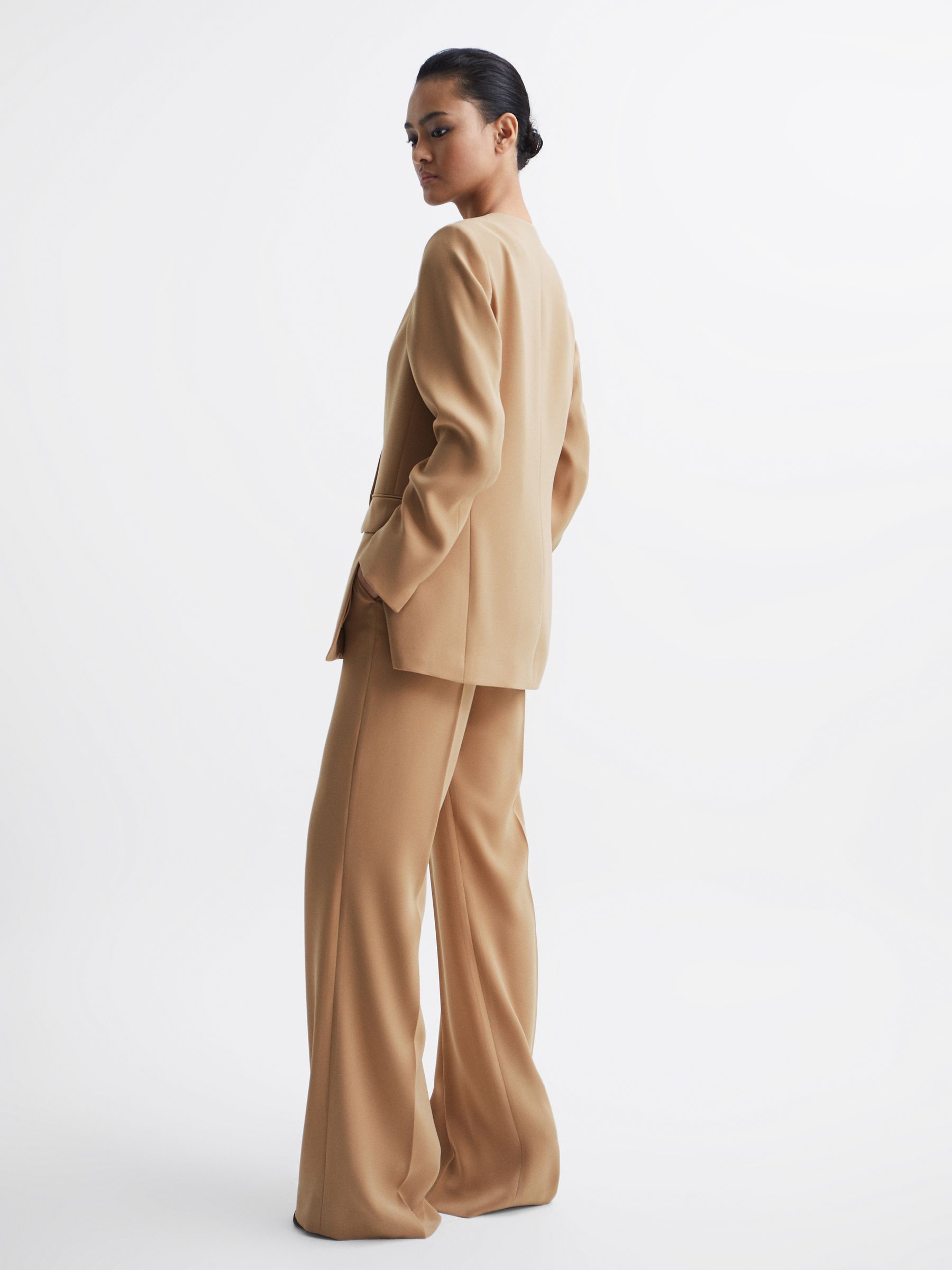 Collarless Double Breasted Suit Blazer in Neutral - Image 5 of 6